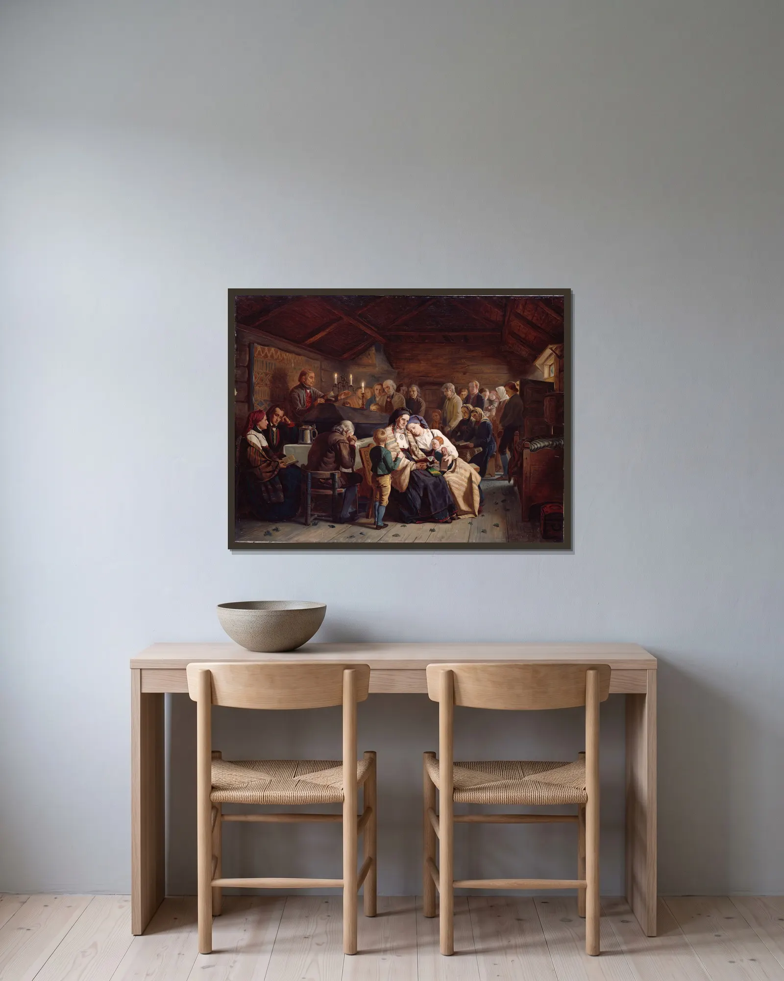 Funeral Feast av Adolph Tidemand inramad på en vägg