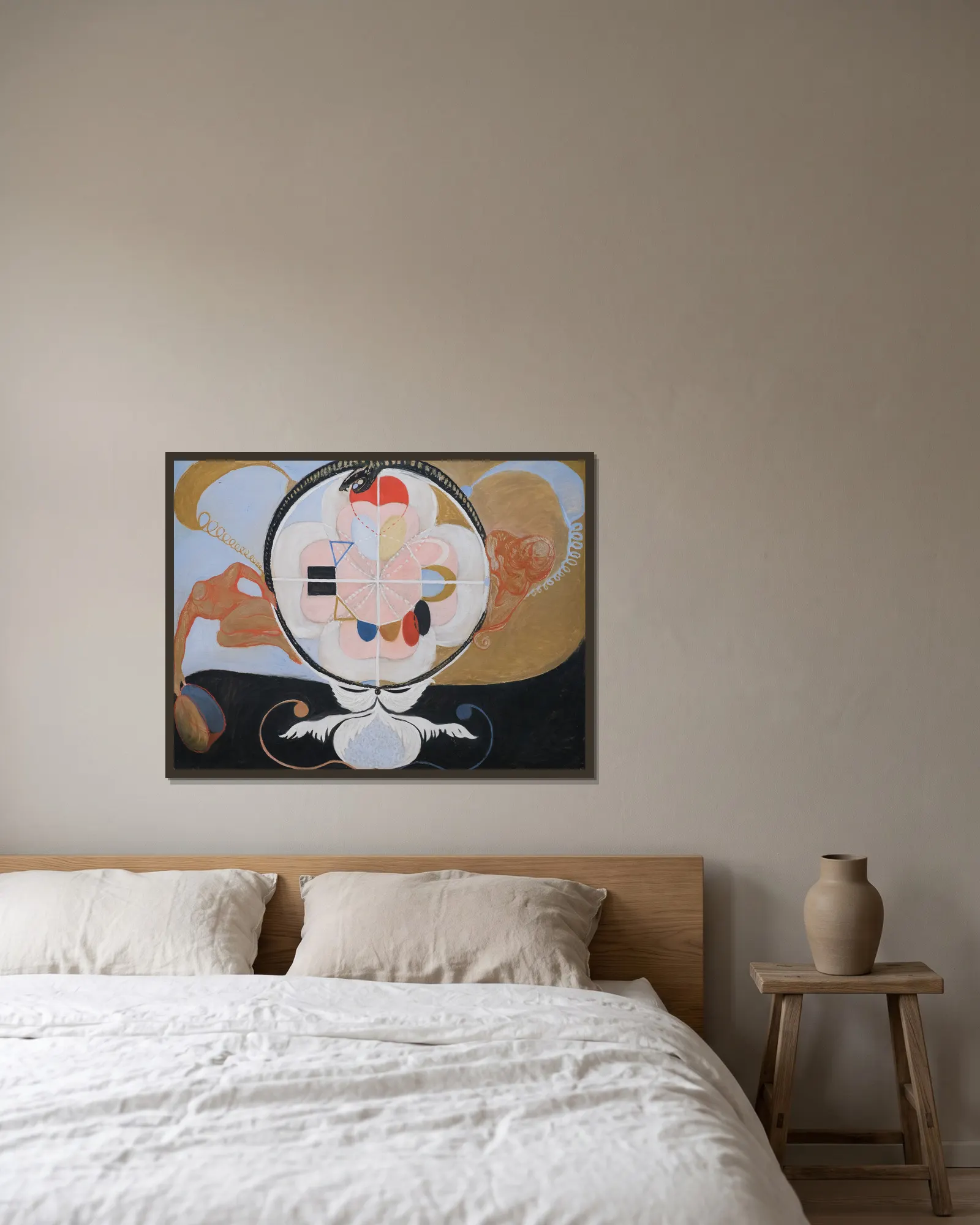 Evolution, No. 13, Group VI av Hilma af Klint inramad på en vägg