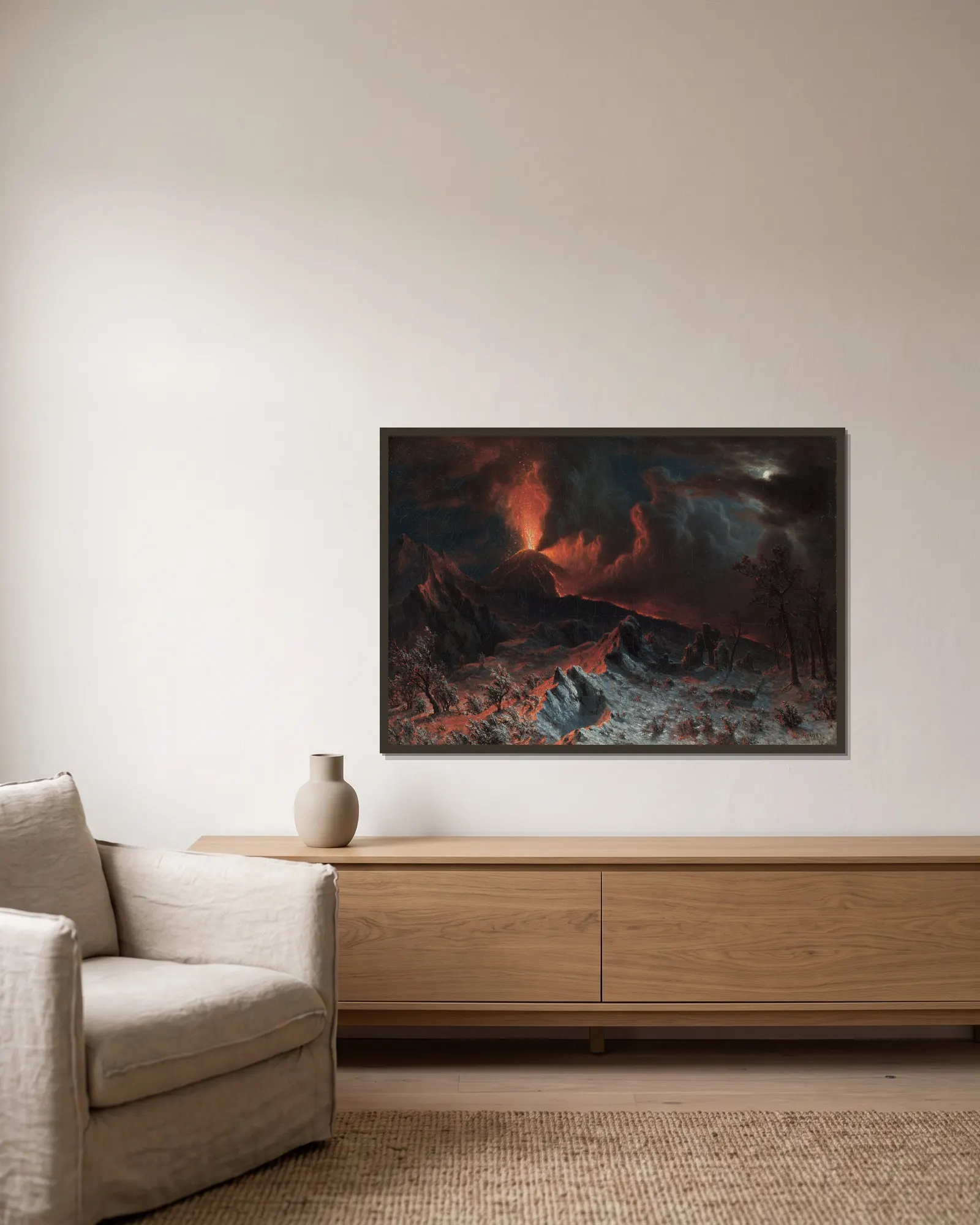 Mount Vesuvius at Midnight av Albert Bierstadt inramad på en vägg
