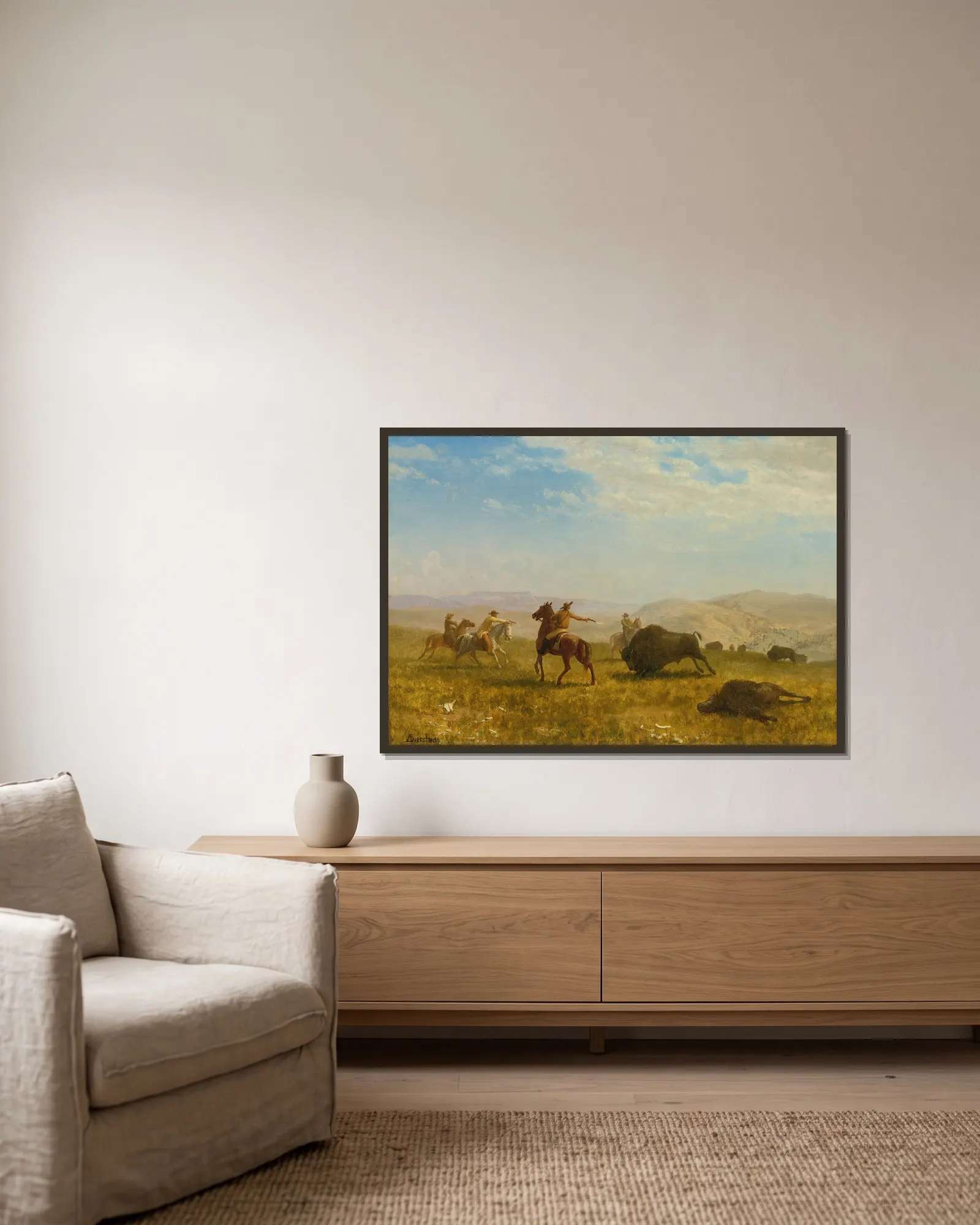 The Wild West av Albert Bierstadt inramad på en vägg