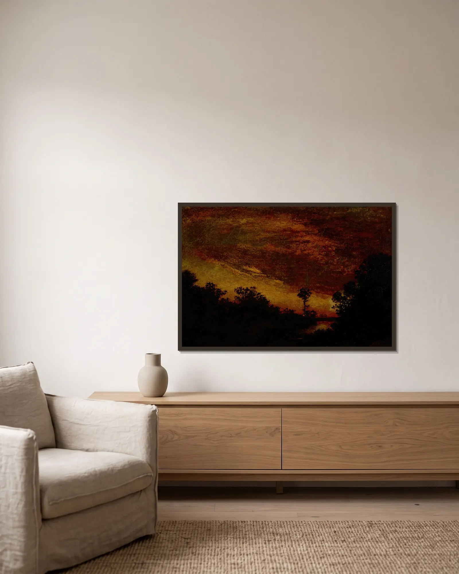 Afterglow av Ralph Albert Blakelock inramad på en vägg