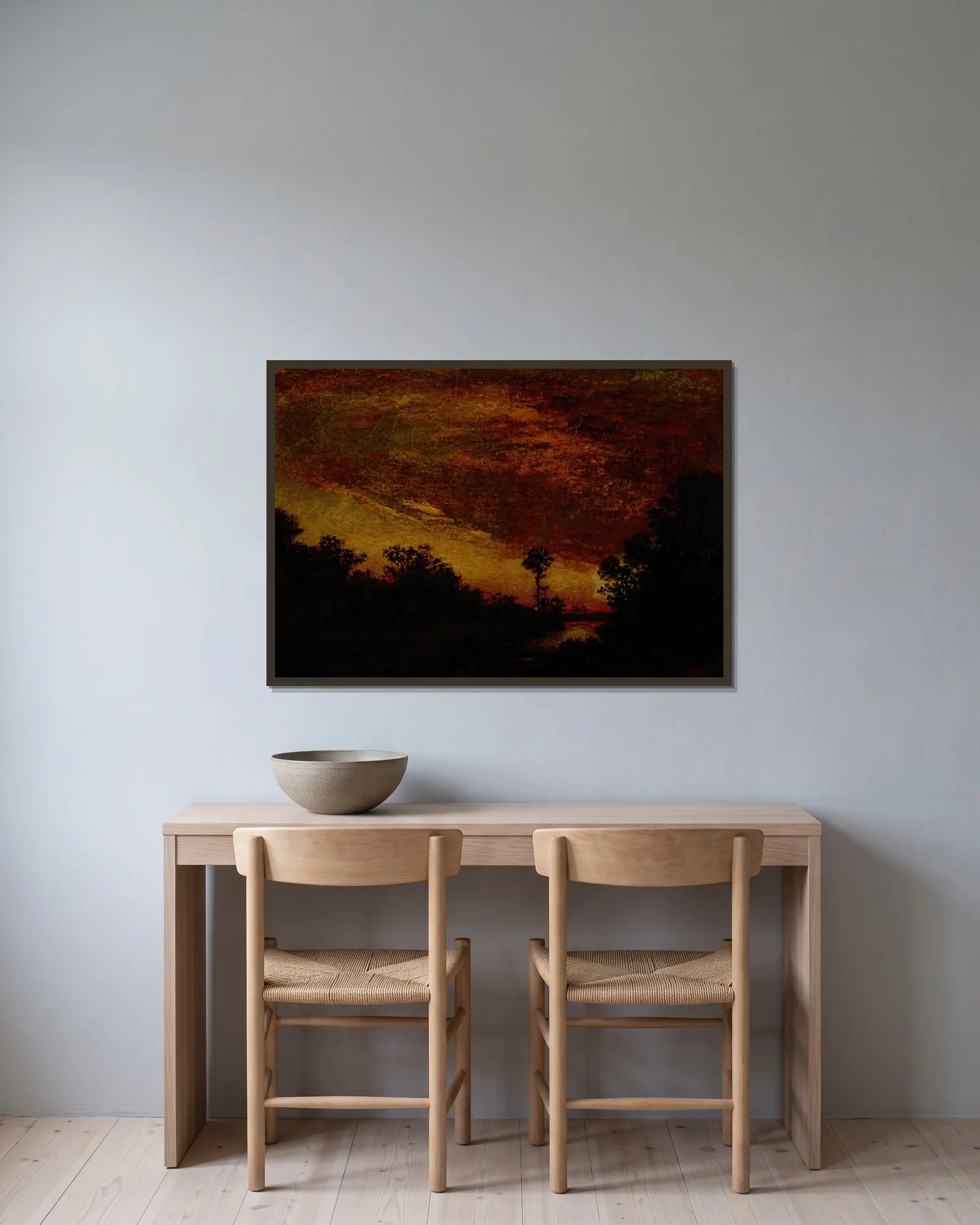 Afterglow av Ralph Albert Blakelock inramad på en vägg