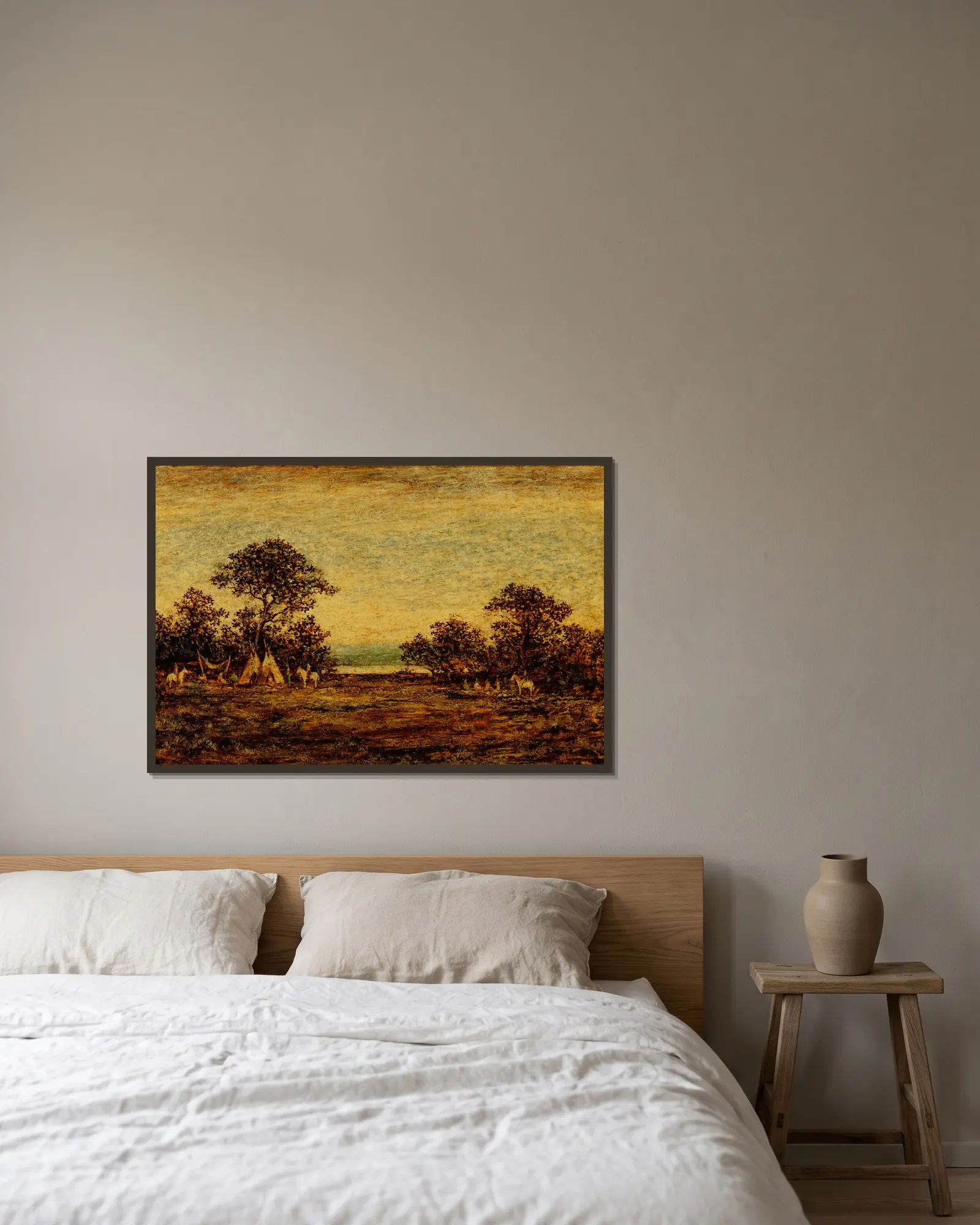Indian Encampment av Ralph Albert Blakelock inramad på en vägg