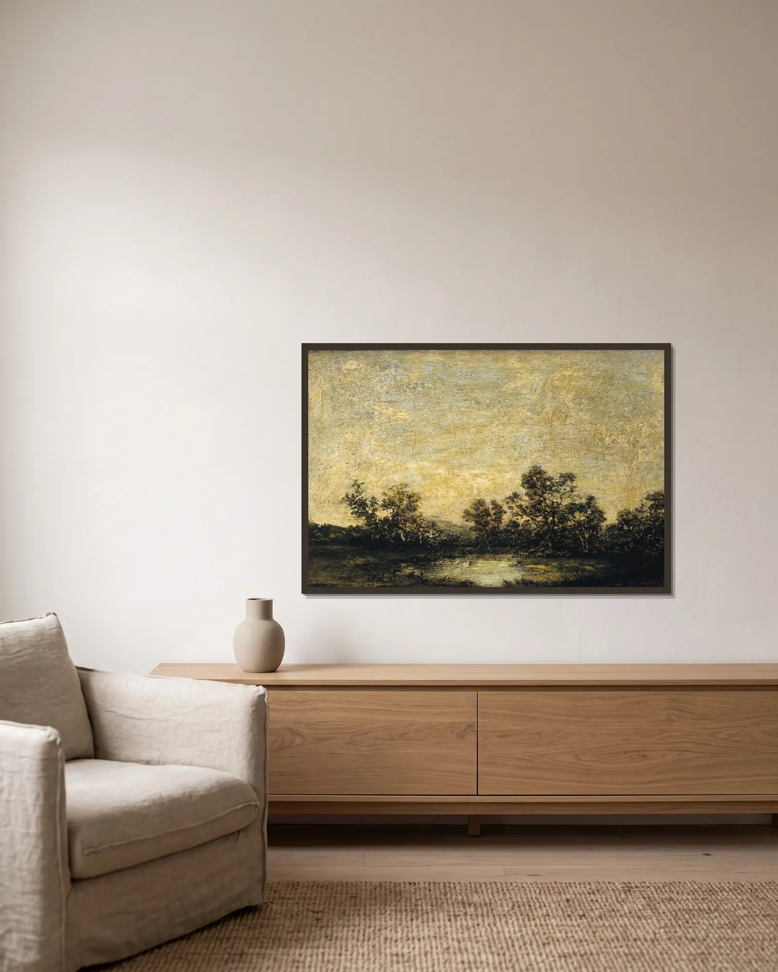 Landscape av Ralph Albert Blakelock inramad på en vägg
