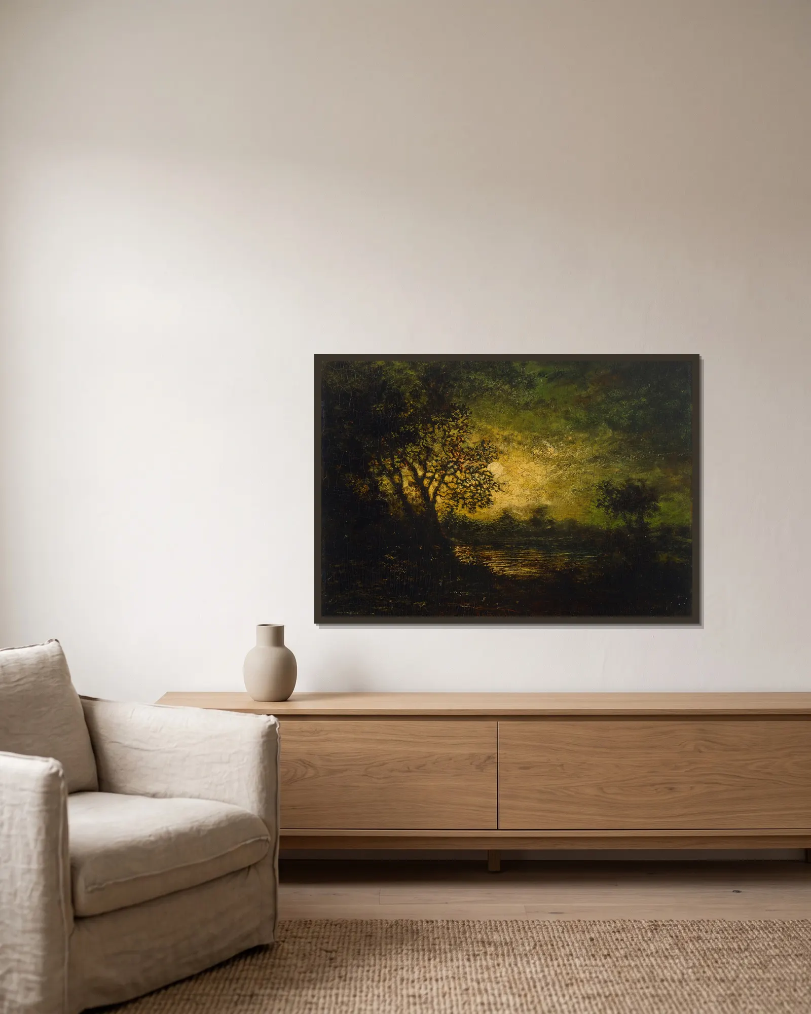Moonlight av Ralph Albert Blakelock inramad på en vägg