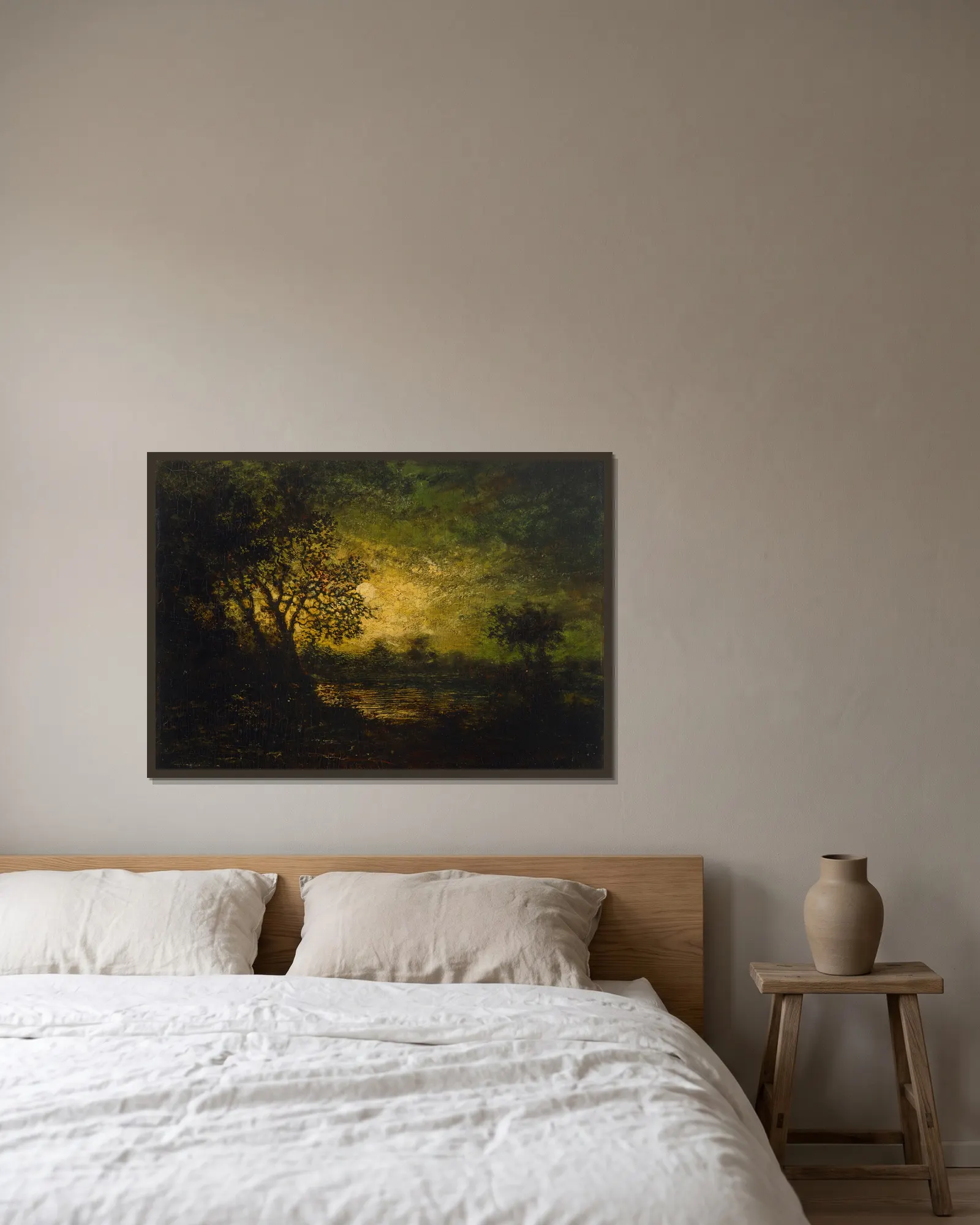 Moonlight av Ralph Albert Blakelock inramad på en vägg