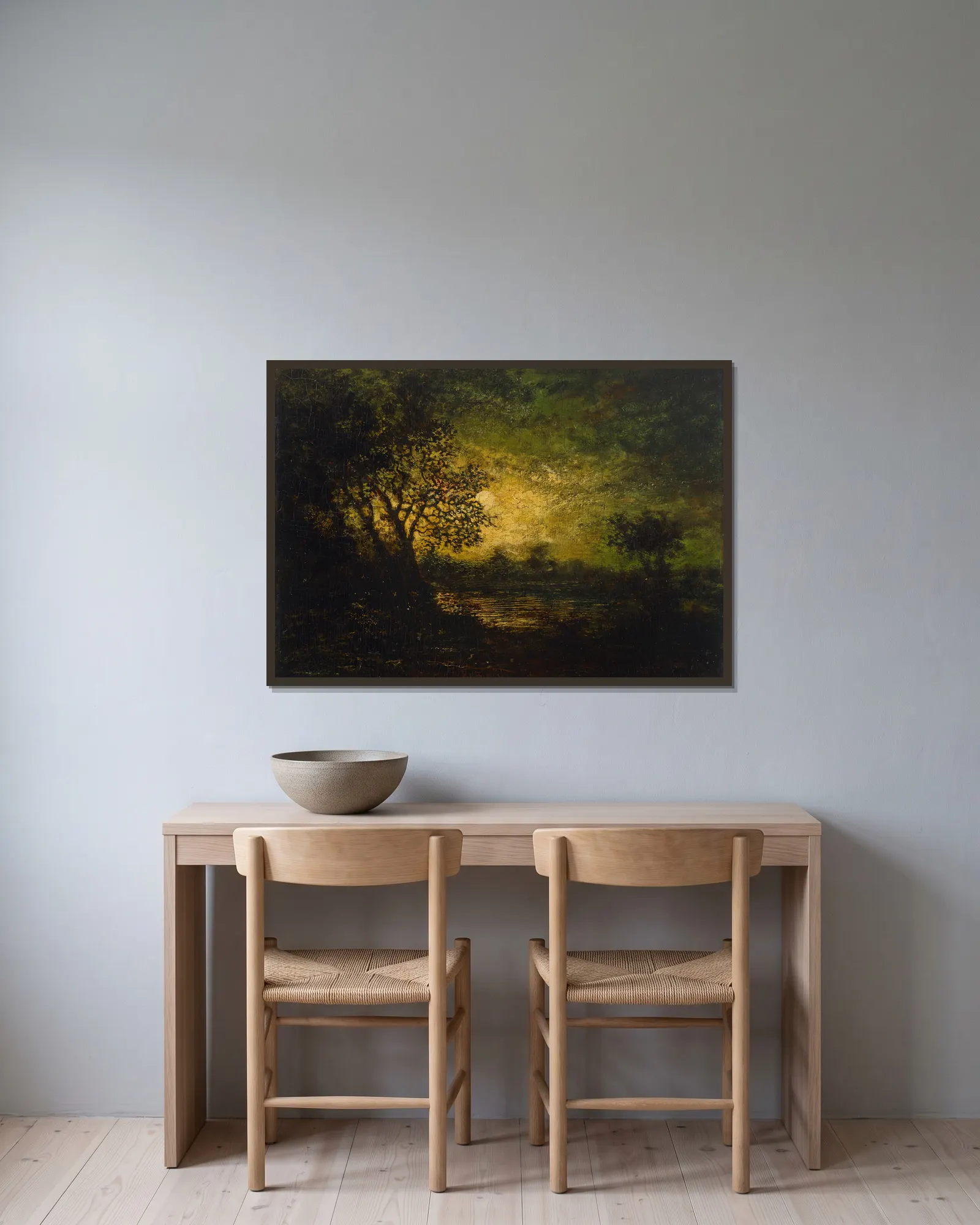 Moonlight av Ralph Albert Blakelock inramad på en vägg