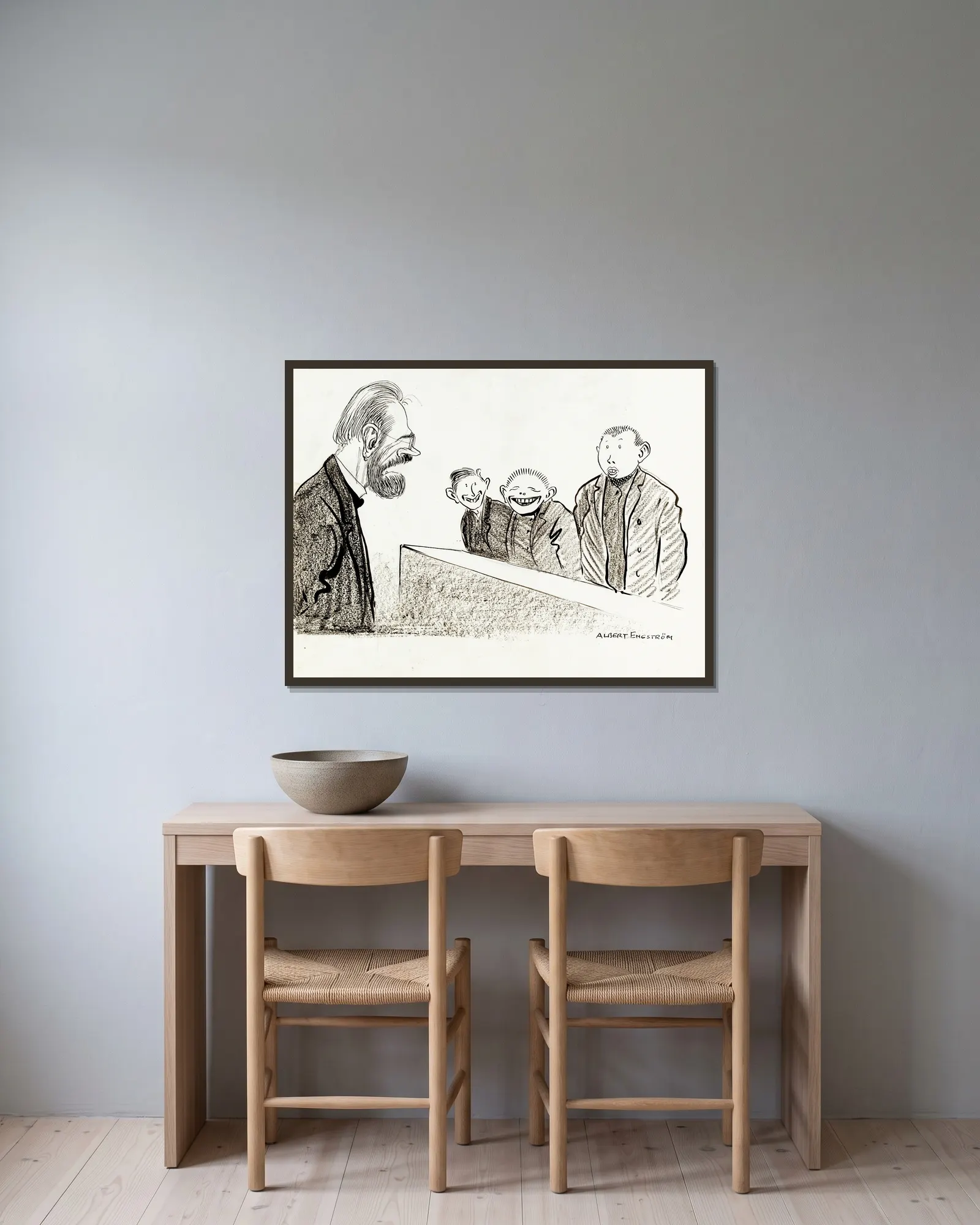 At Elementary School av Albert Engström inramad på en vägg