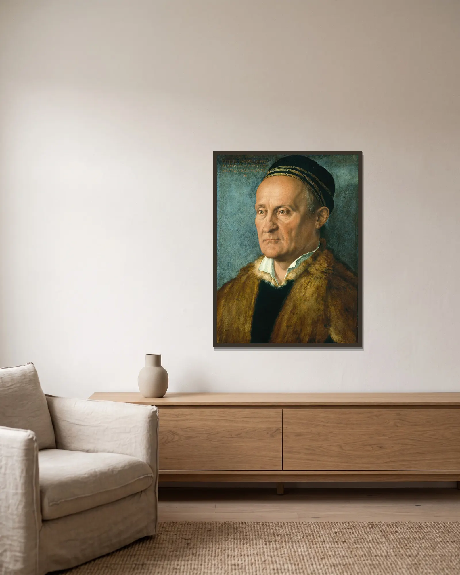 Jakob Muffel av Albrecht Dürer inramad på en vägg
