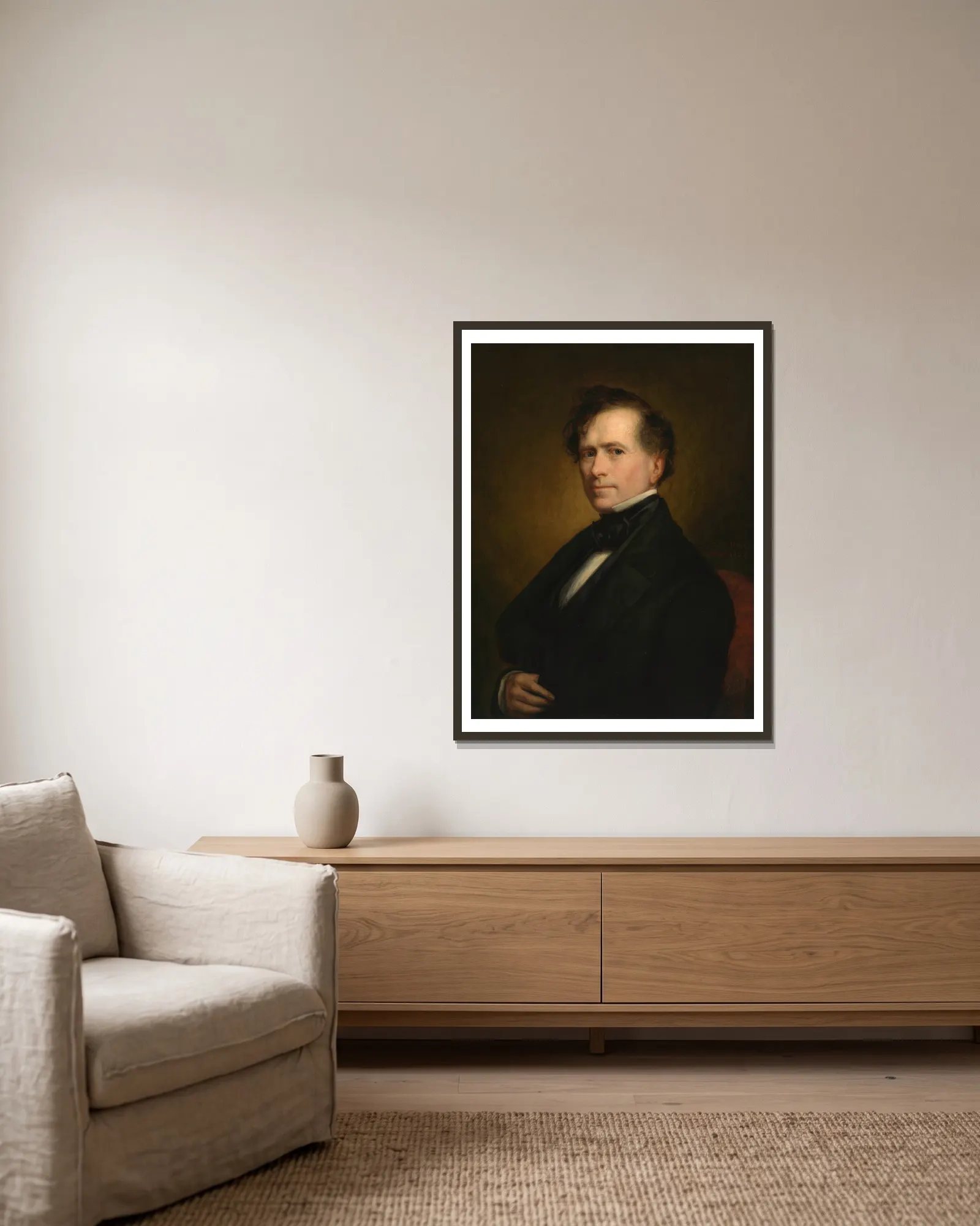 Franklin Pierce av George Peter Alexander Healy inramad på en vägg