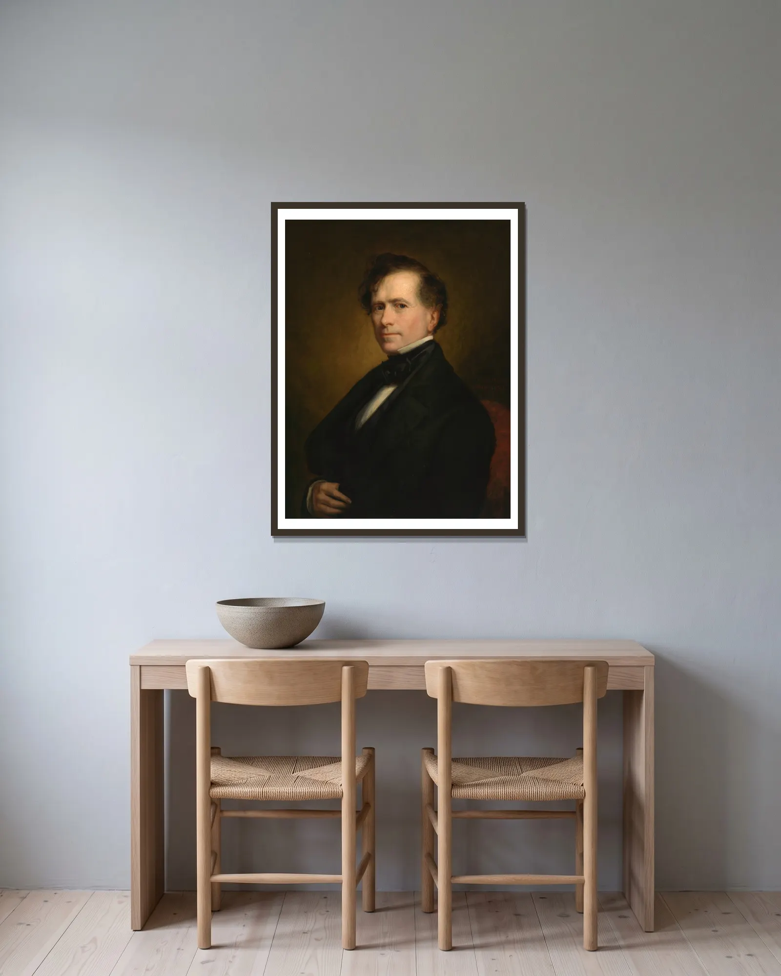 Franklin Pierce av George Peter Alexander Healy inramad på en vägg