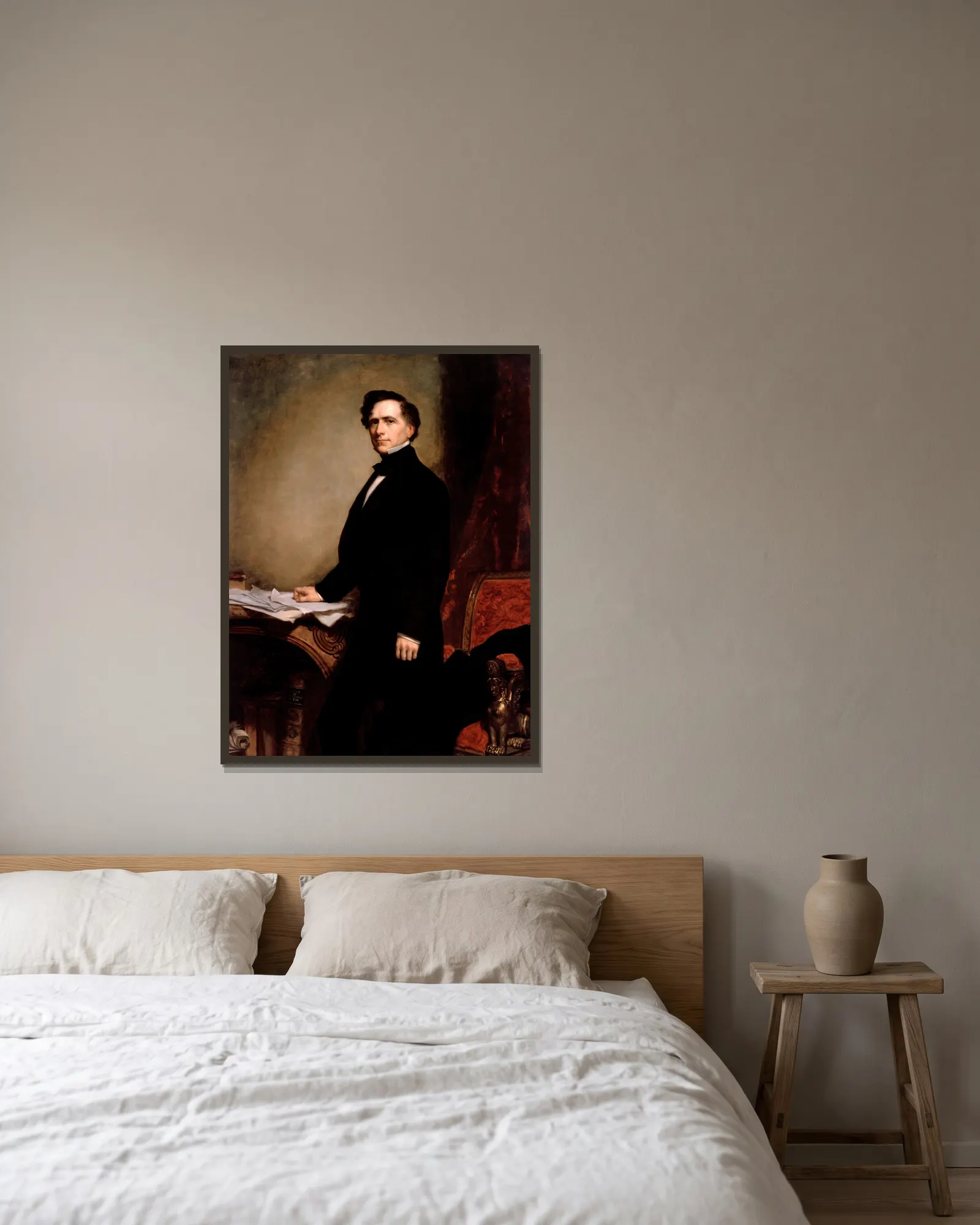 Franklin Pierce av George Peter Alexander Healy inramad på en vägg