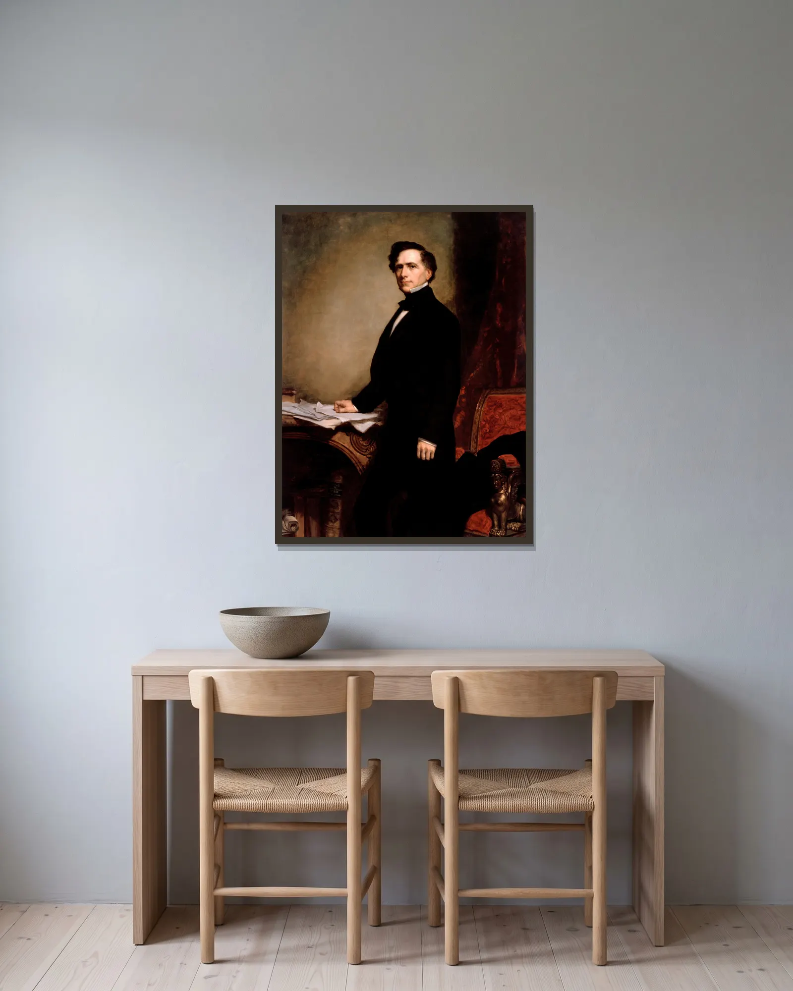 Franklin Pierce av George Peter Alexander Healy inramad på en vägg