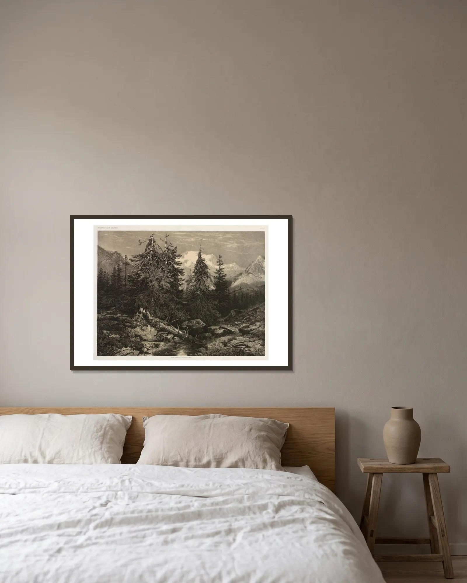 Alpine Stream av Alexandre Calame inramad på en vägg