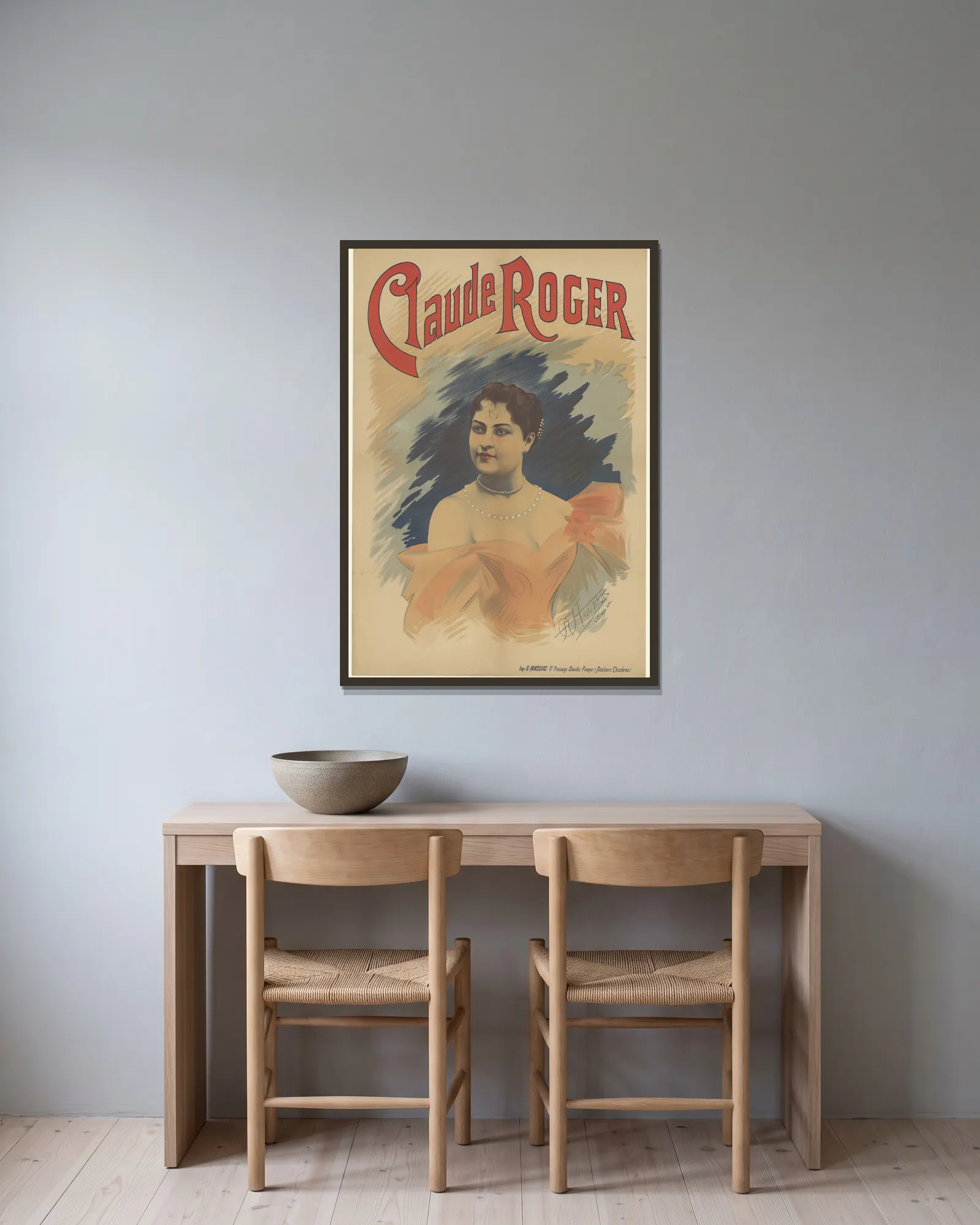 Claude Roger av Alfred Choubrac inramad på en vägg
