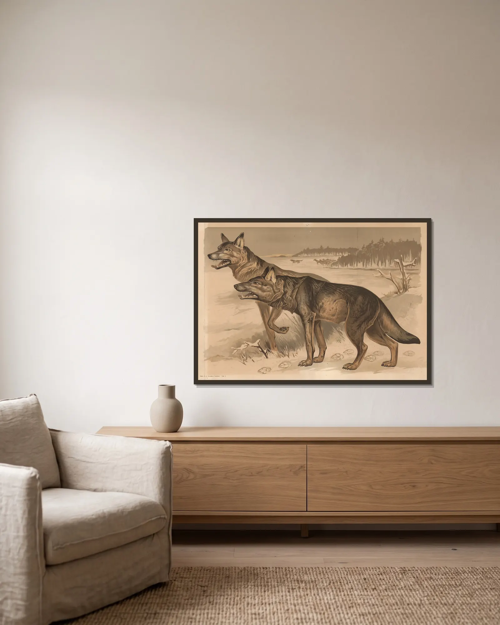 Wolf av Alfred Fiedler inramad på en vägg