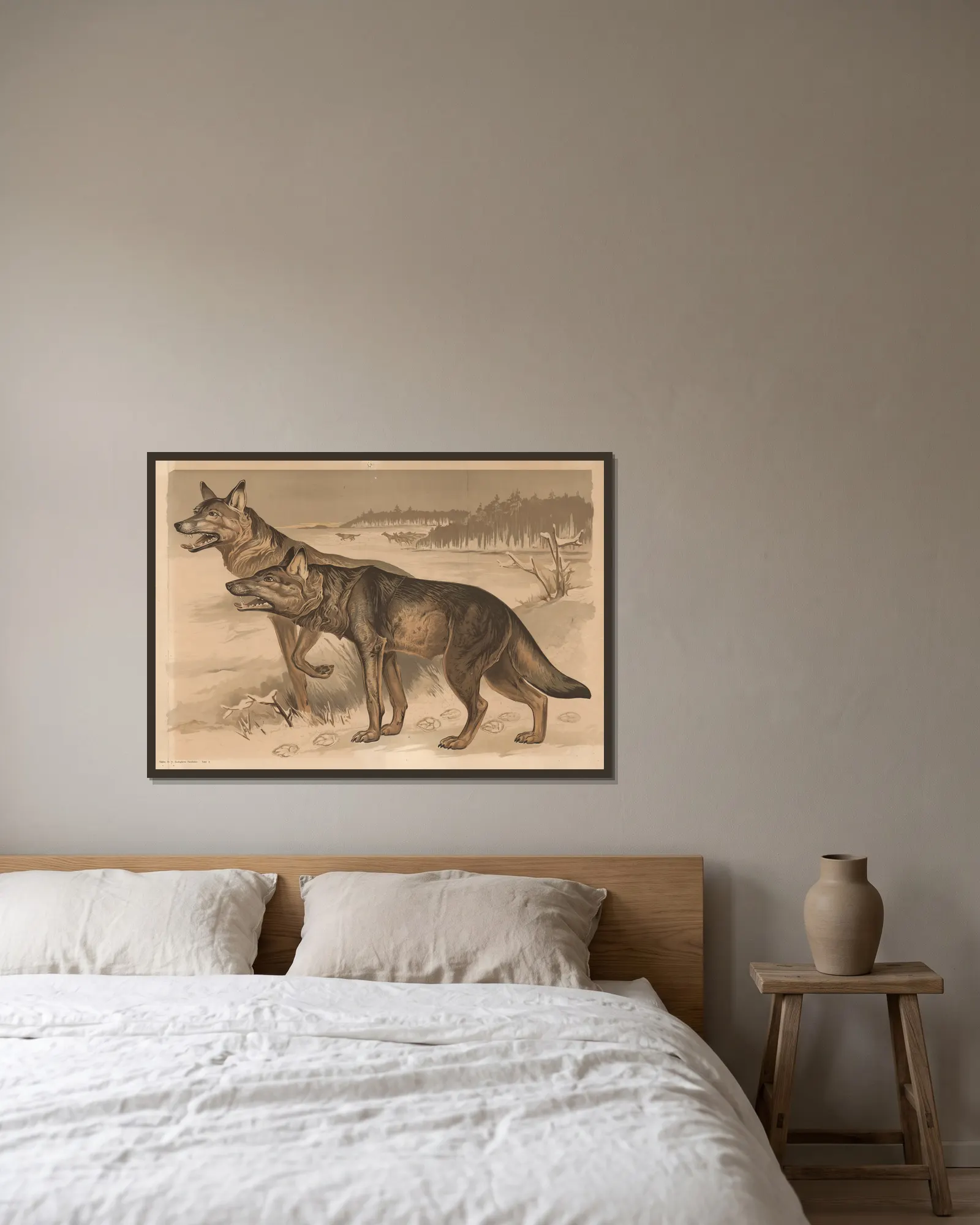 Wolf av Alfred Fiedler inramad på en vägg