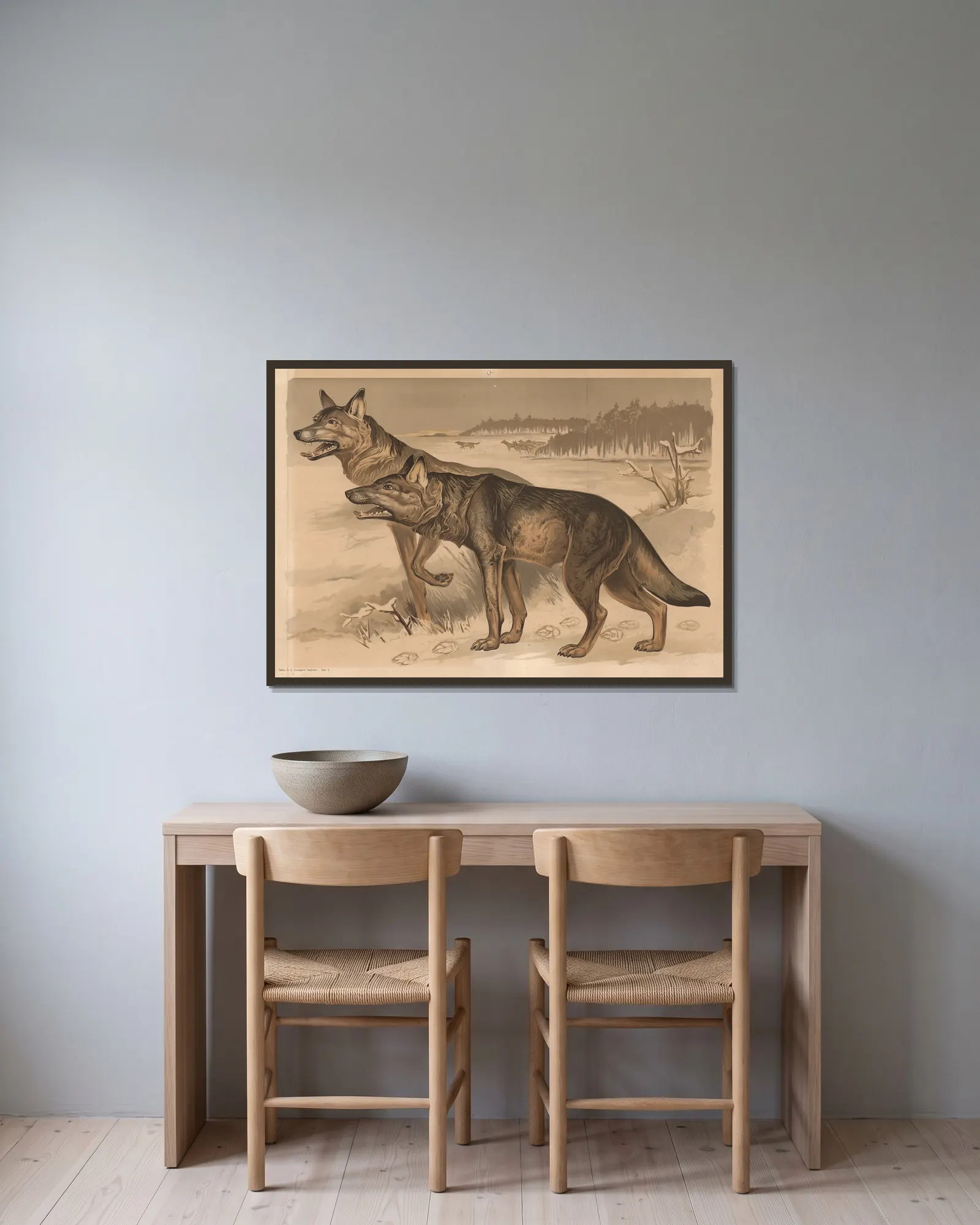 Wolf av Alfred Fiedler inramad på en vägg