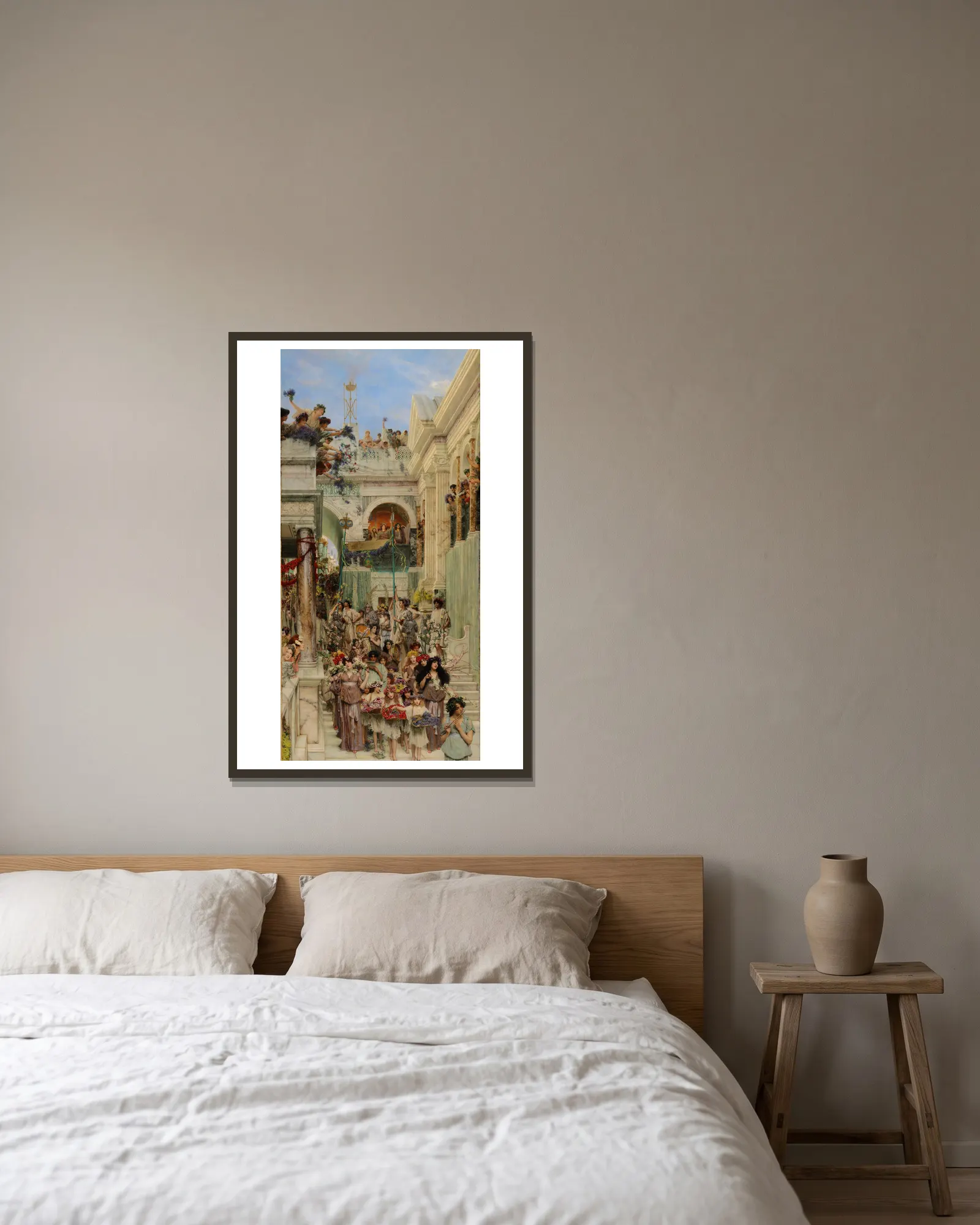 Spring av Lawrence Alma-Tadema inramad på en vägg