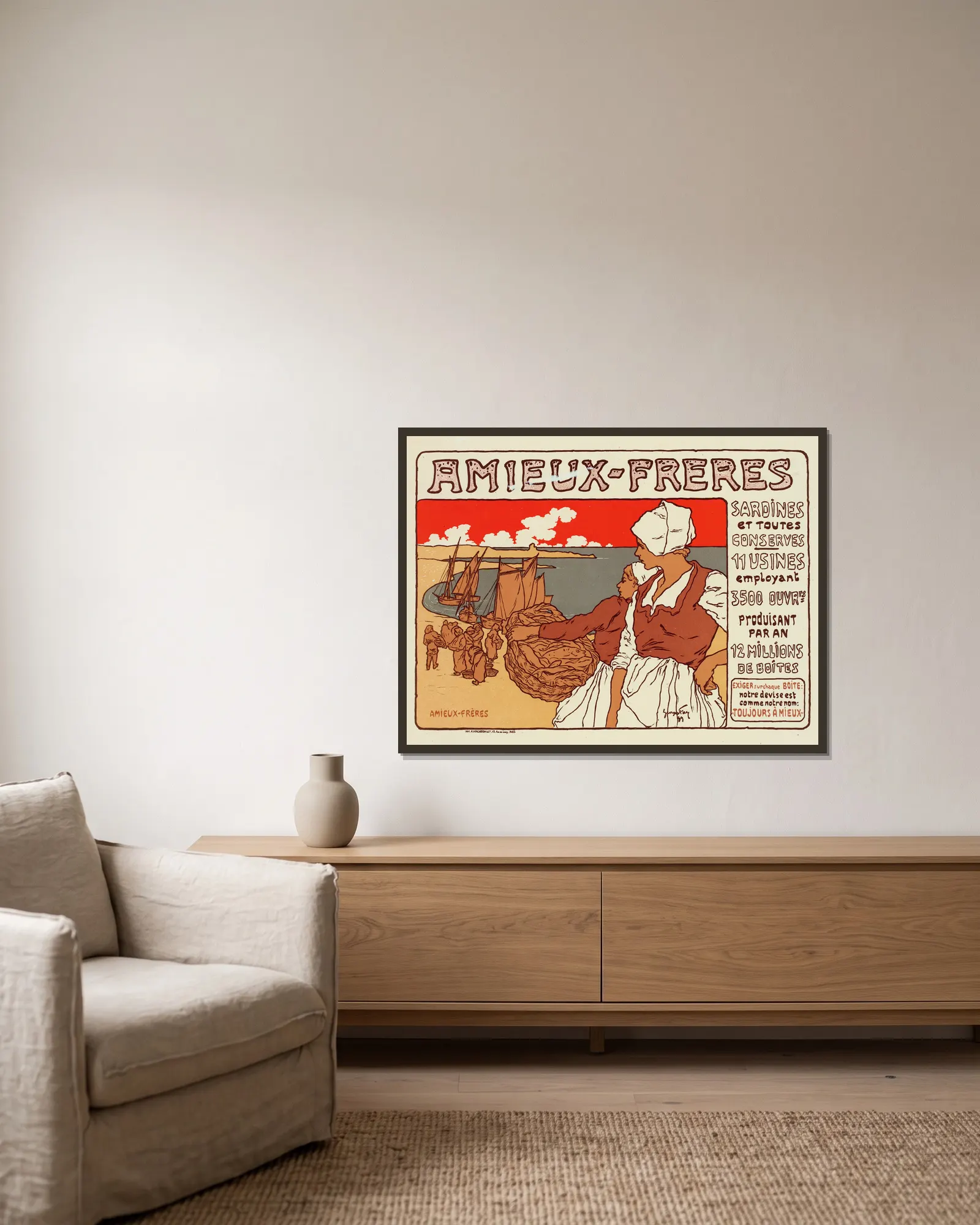 Bières De La Meuse av Alphonse Mucha inramad på en vägg