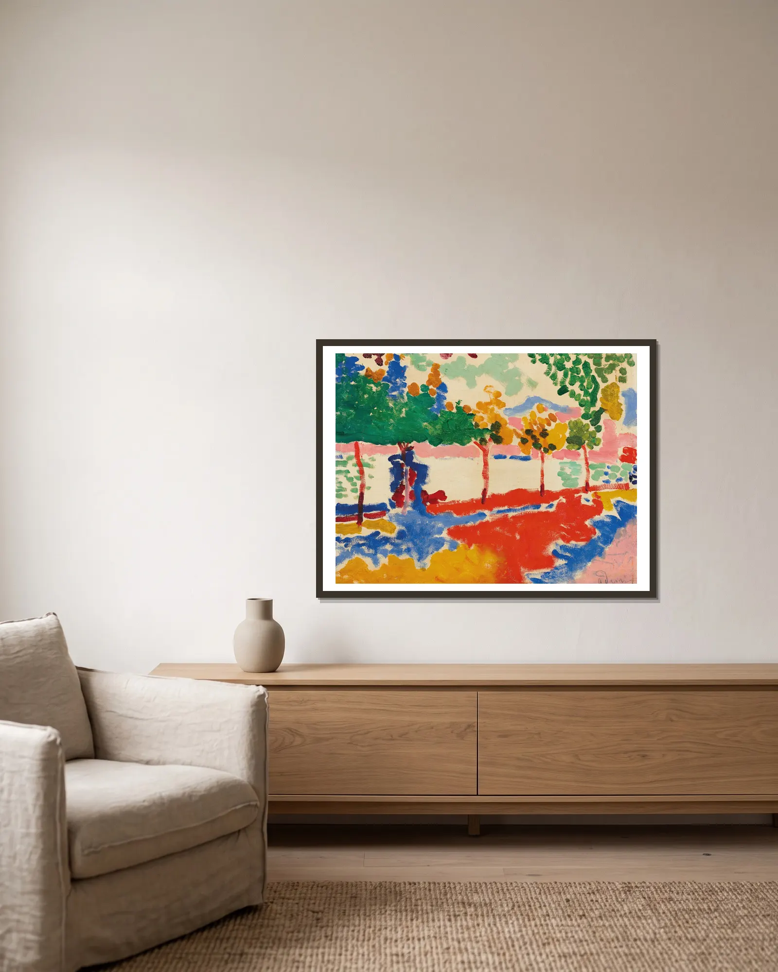 Bords de rivière av André Derain inramad på en vägg