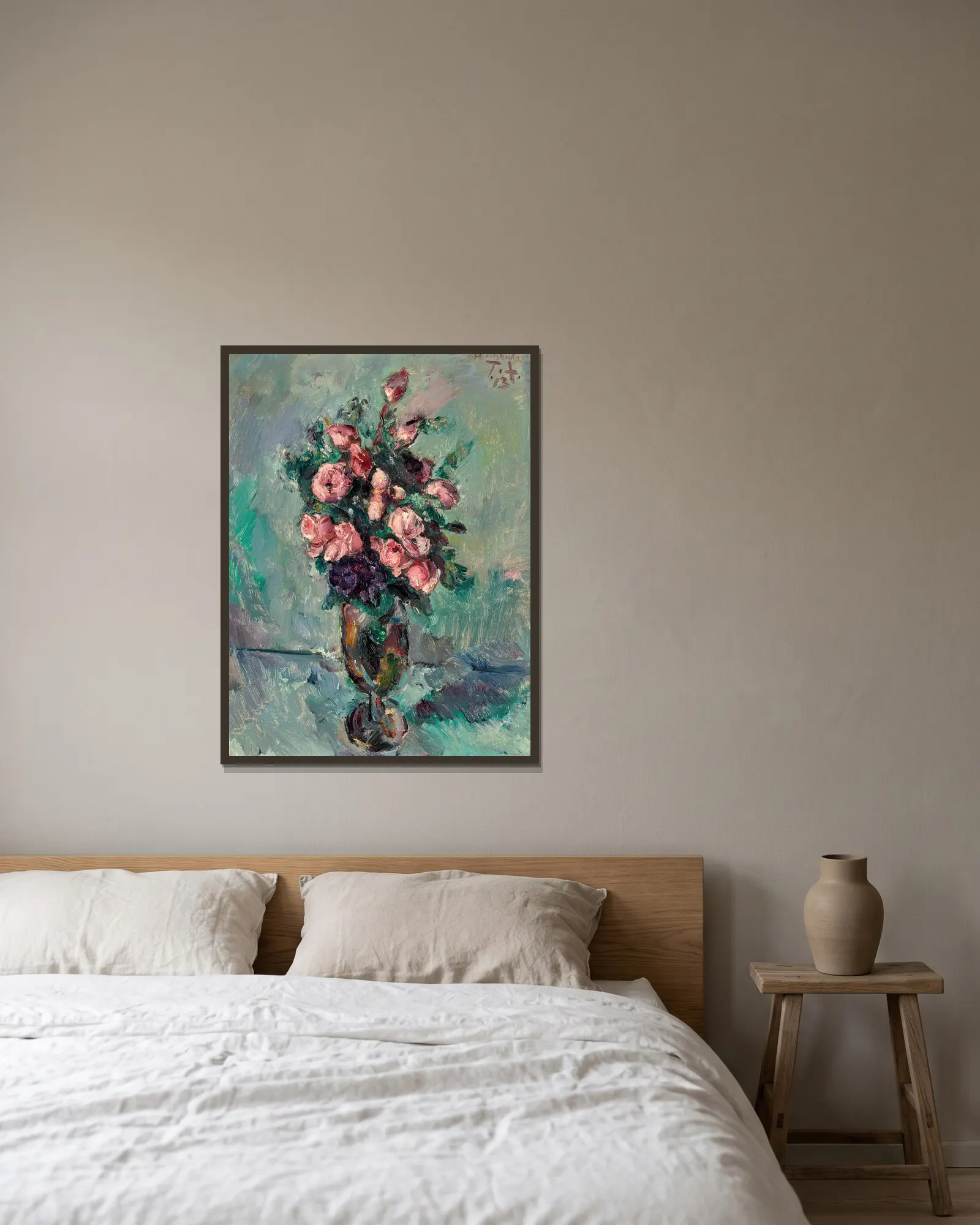 Hochzeitsrosen I av Anton Faistauer inramad på en vägg