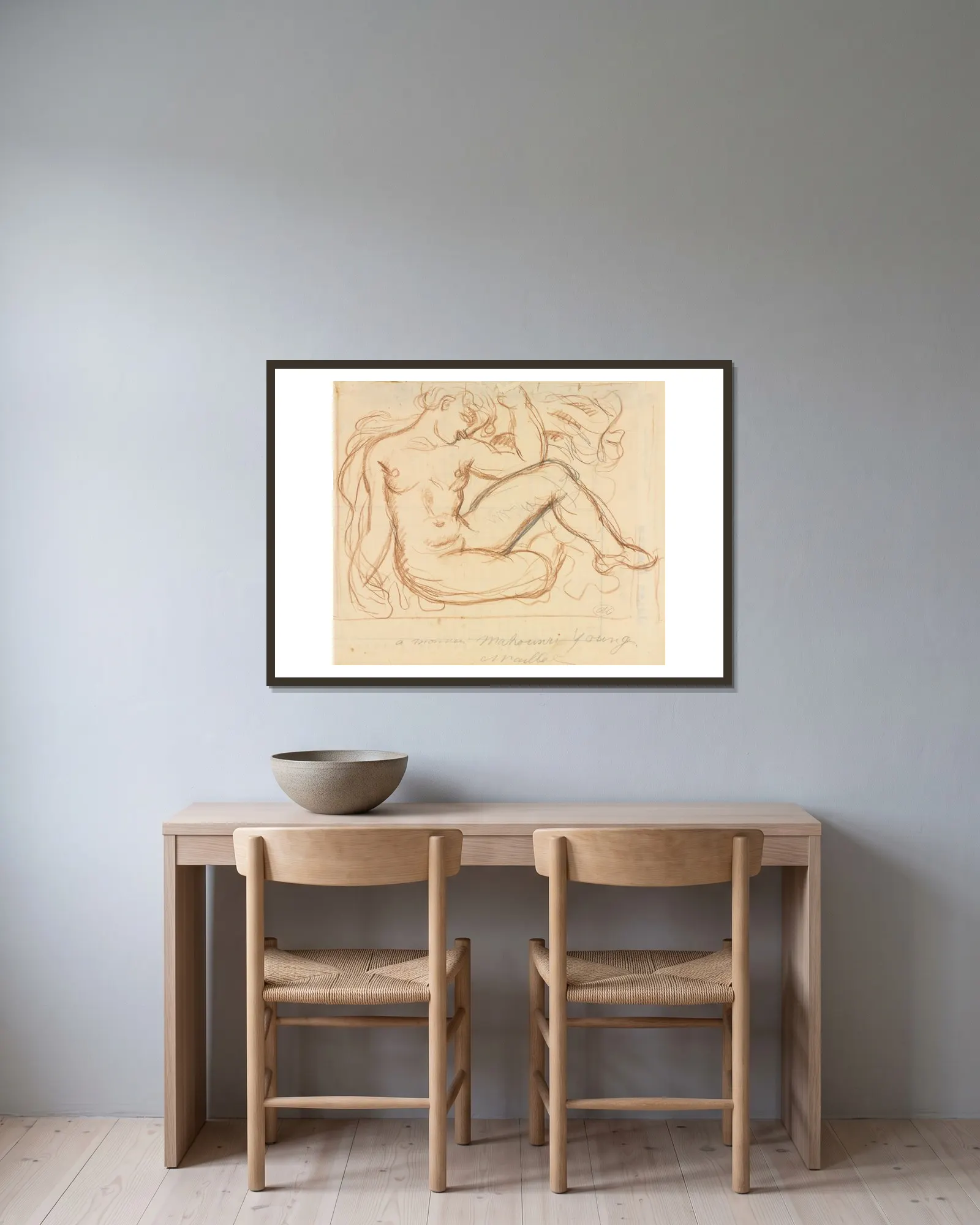 Nude Study av Aristide Maillol inramad på en vägg