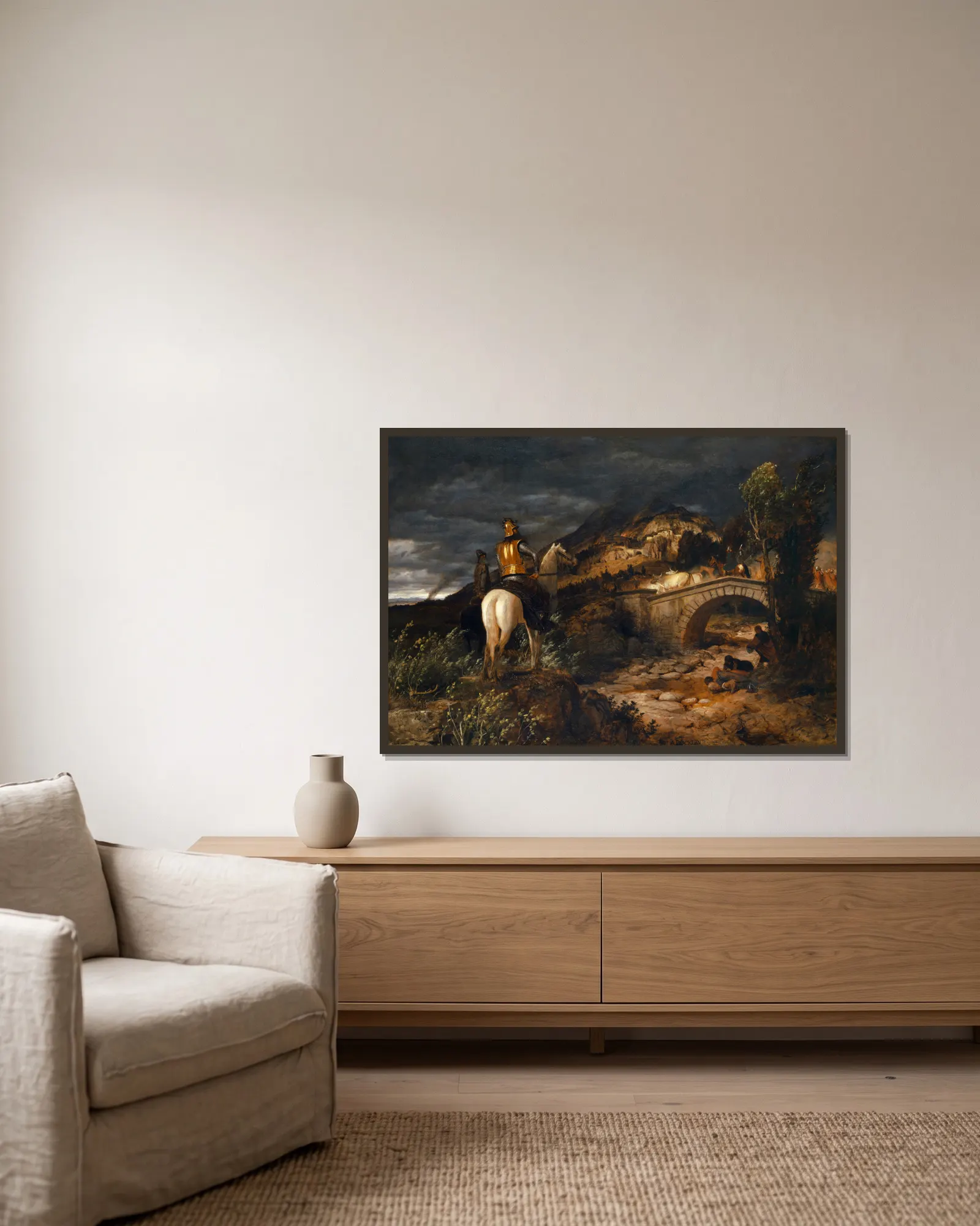 The March of the Goths av Arnold Böcklin inramad på en vägg