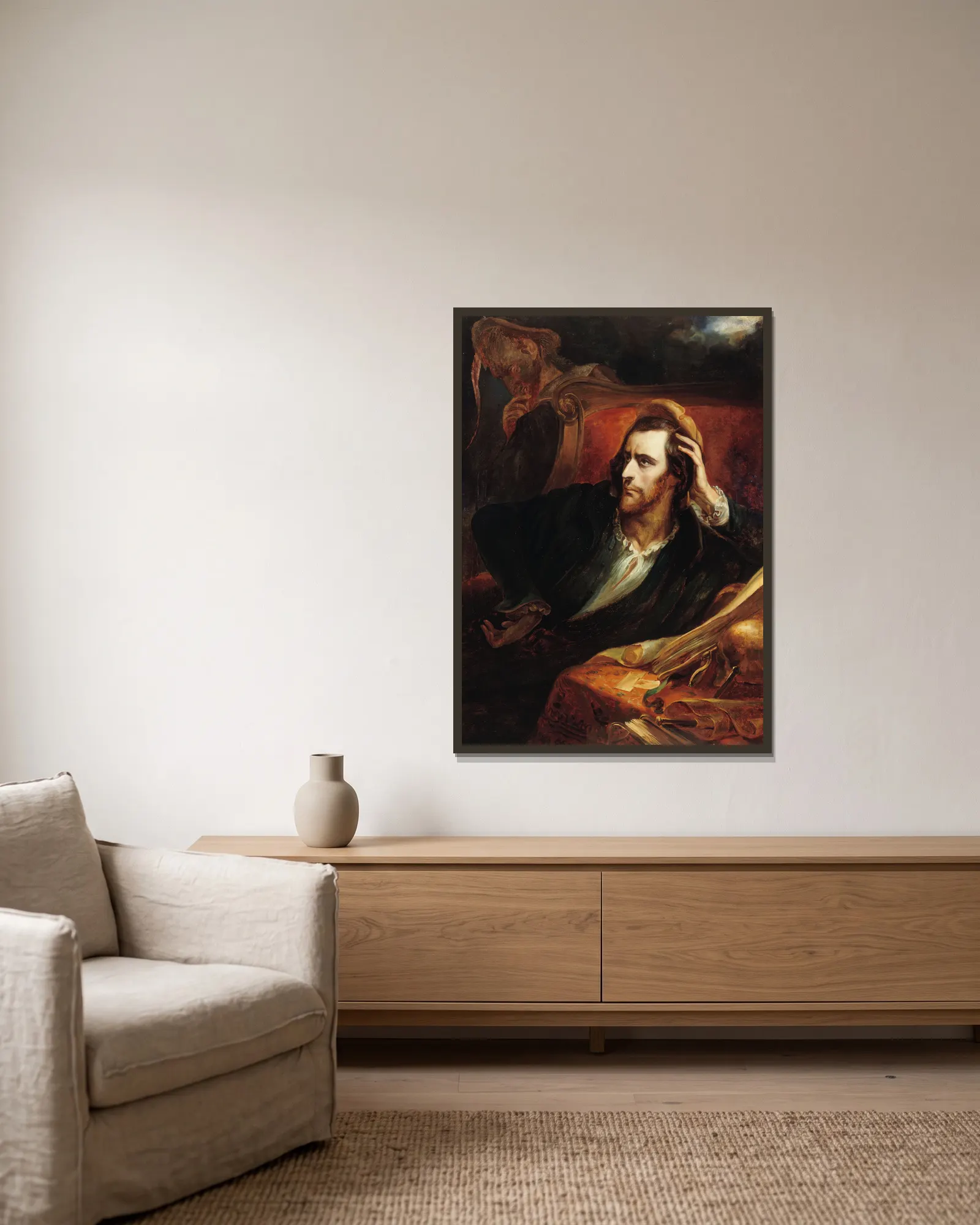 Faust in his cabinet av Ary Scheffer inramad på en vägg