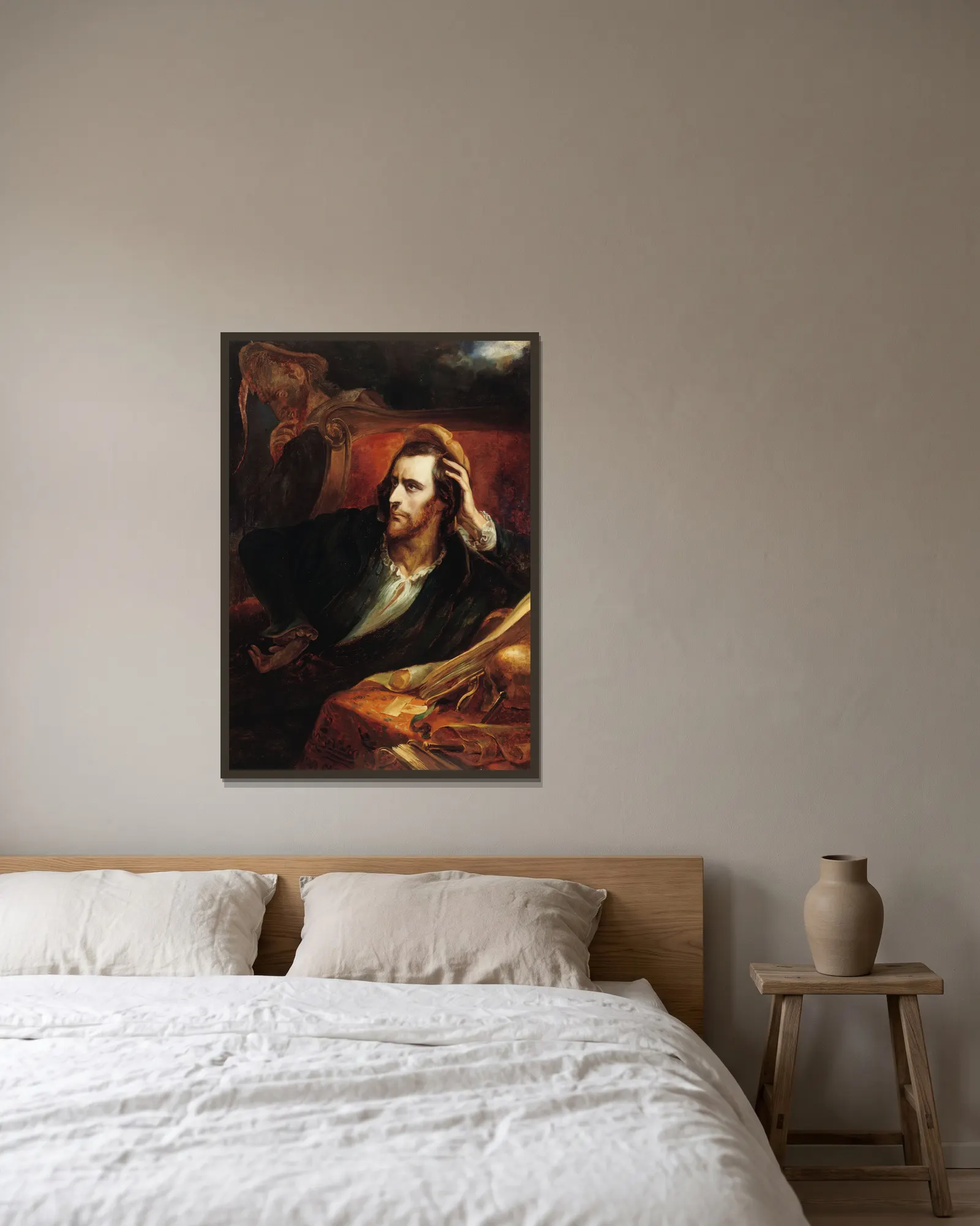 Faust in his cabinet av Ary Scheffer inramad på en vägg