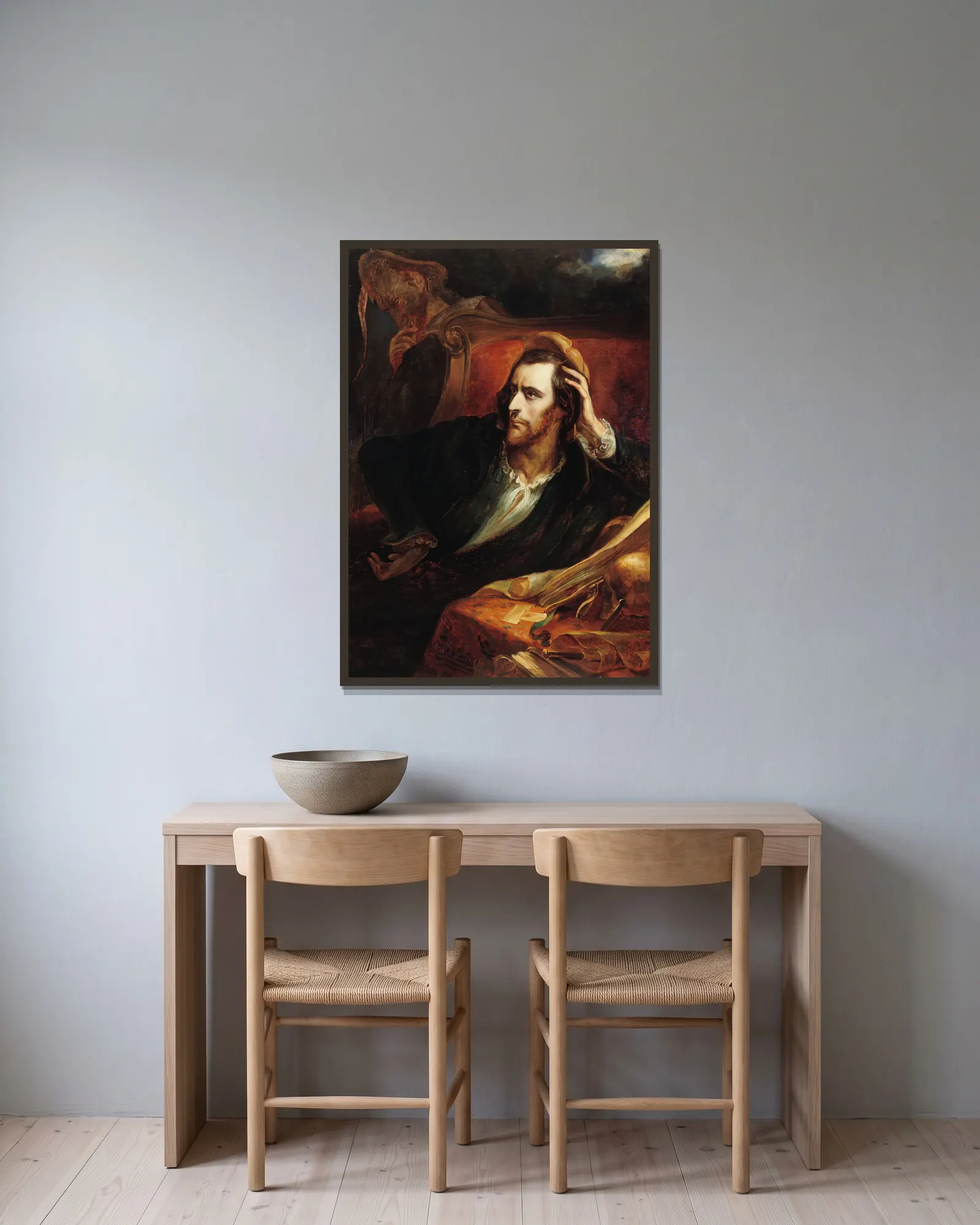 Faust in his cabinet av Ary Scheffer inramad på en vägg
