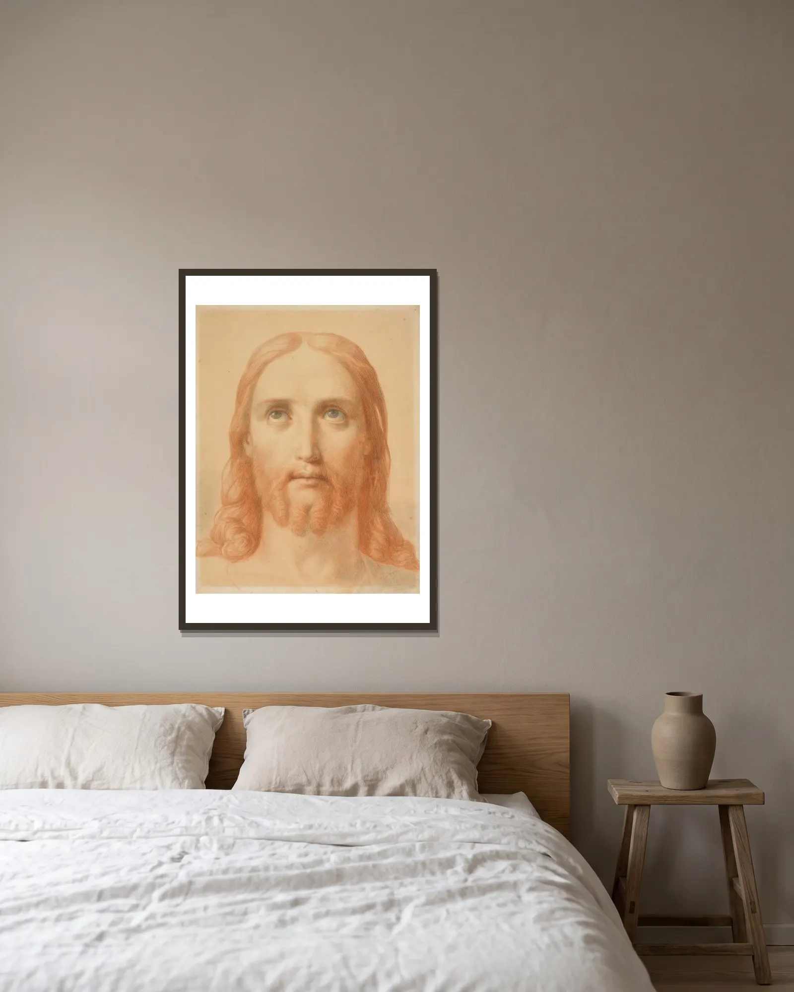 Study For Christus Consolator av Ary Scheffer inramad på en vägg