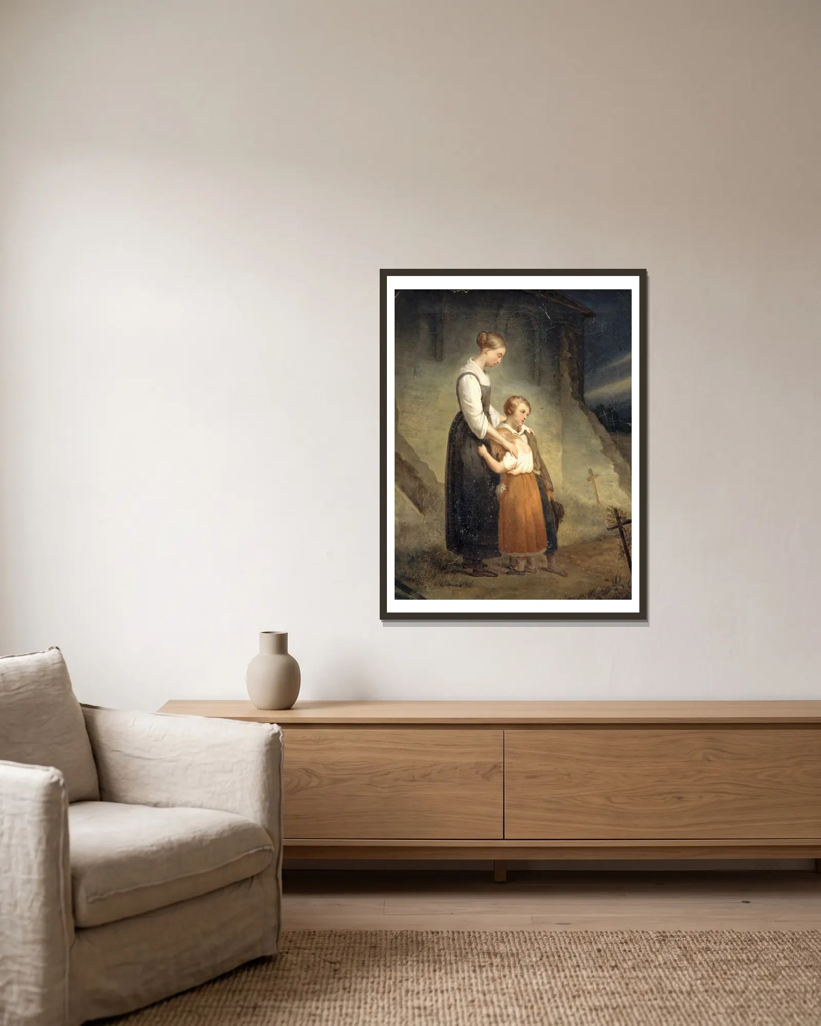The orphans av Ary Scheffer inramad på en vägg