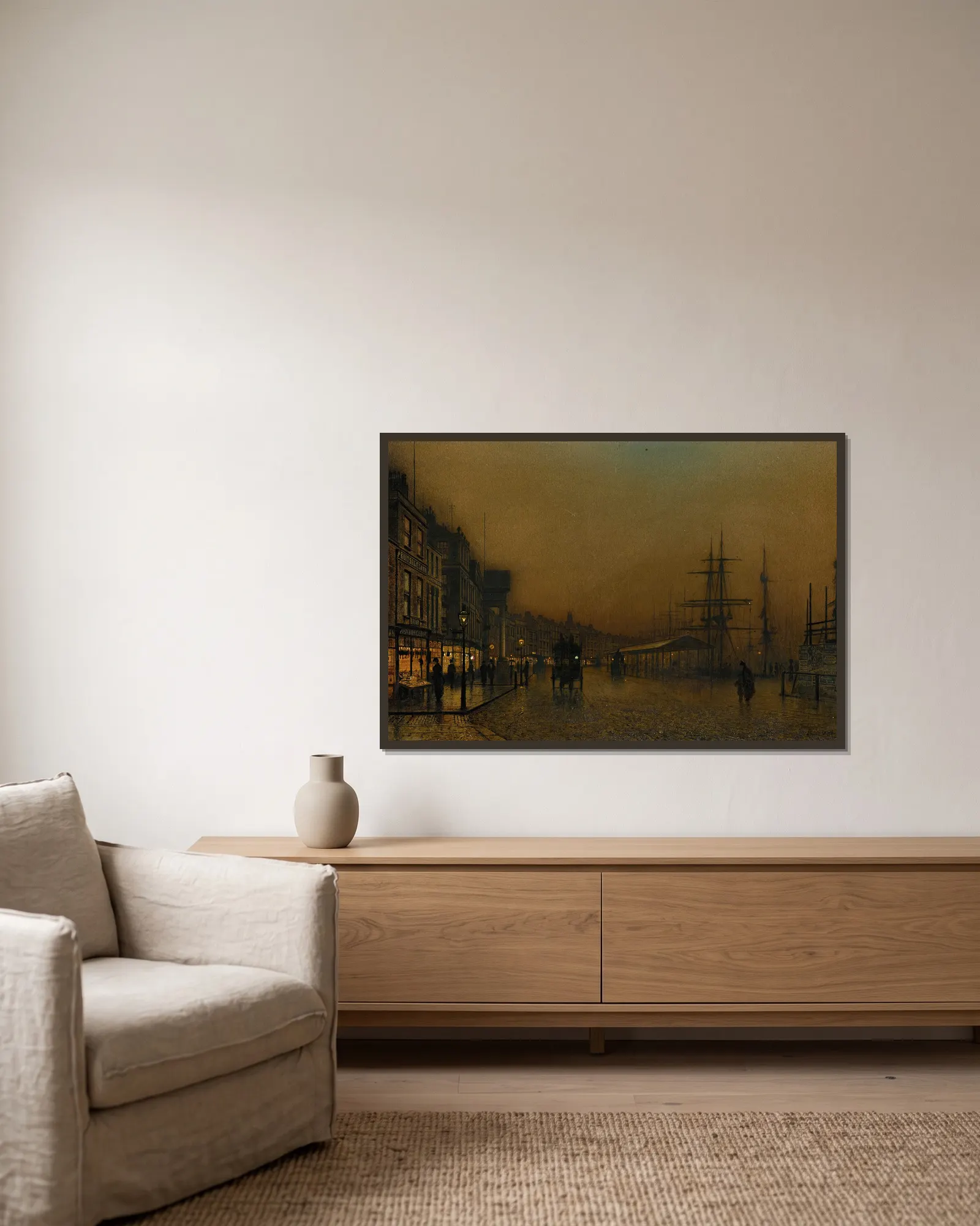 Glasgow av John Atkinson Grimshaw inramad på en vägg