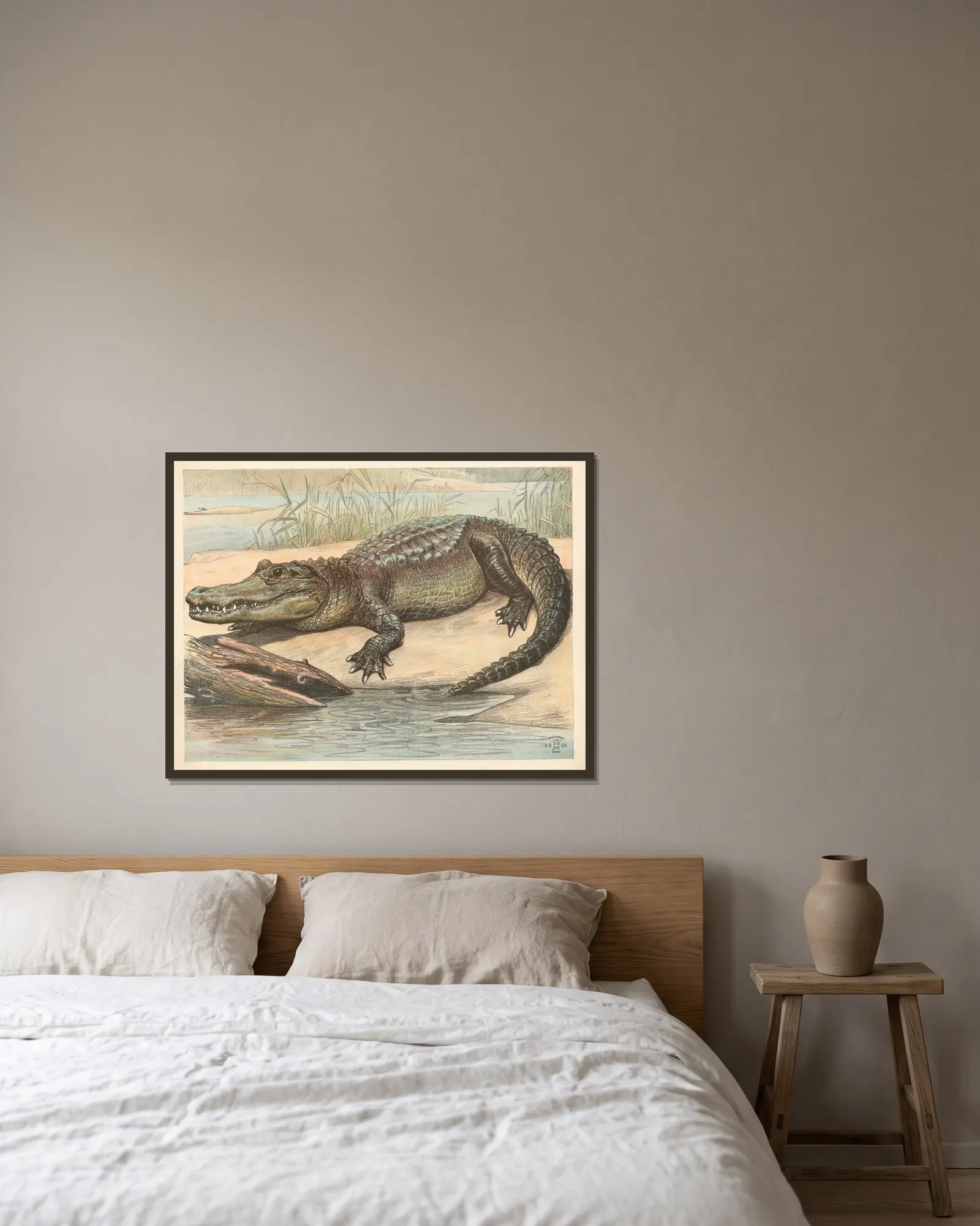 Krokodille av Oluf August Hermansen inramad på en vägg