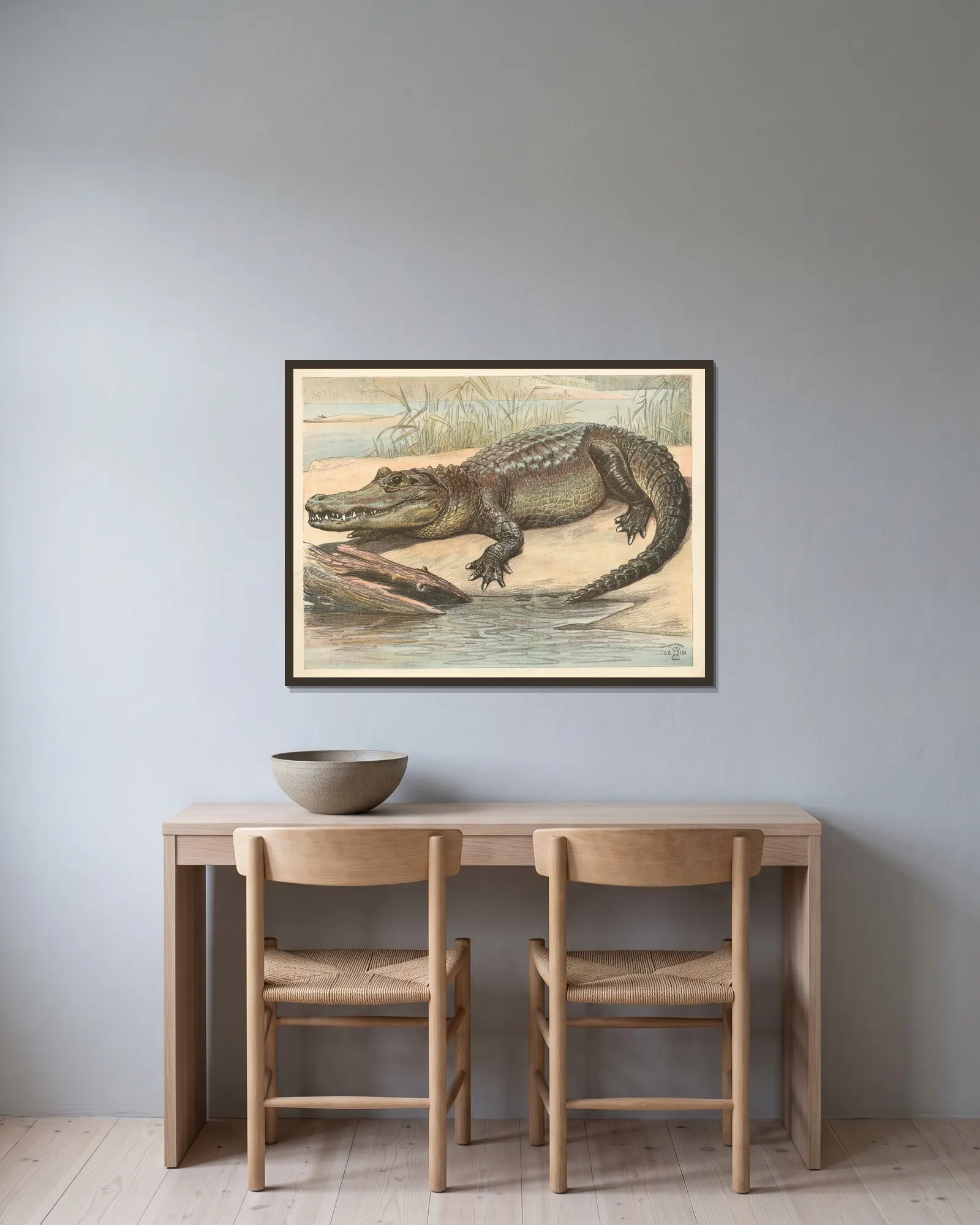 Krokodille av Oluf August Hermansen inramad på en vägg