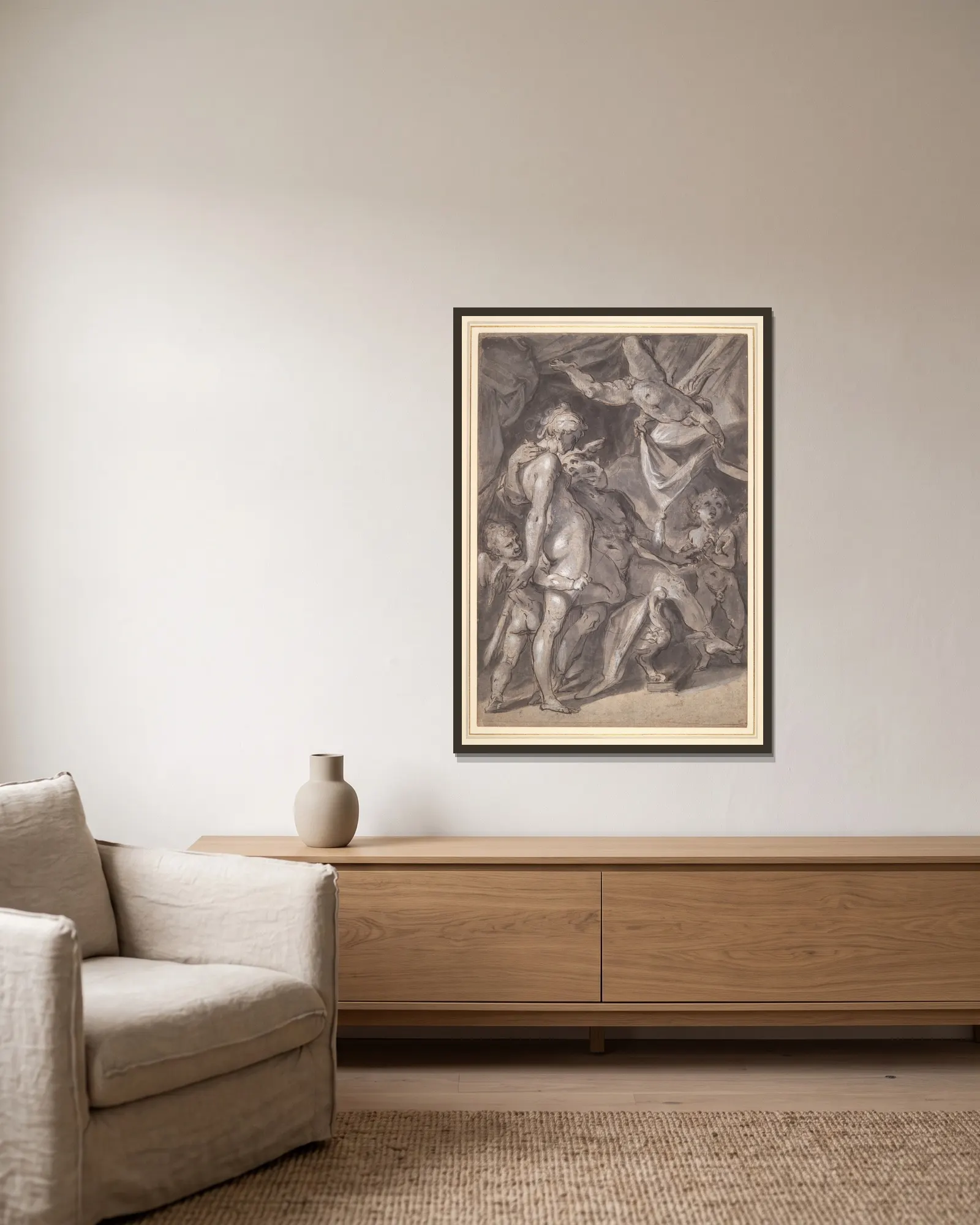 Venus and Mercury av Bartholomaeus Spranger inramad på en vägg