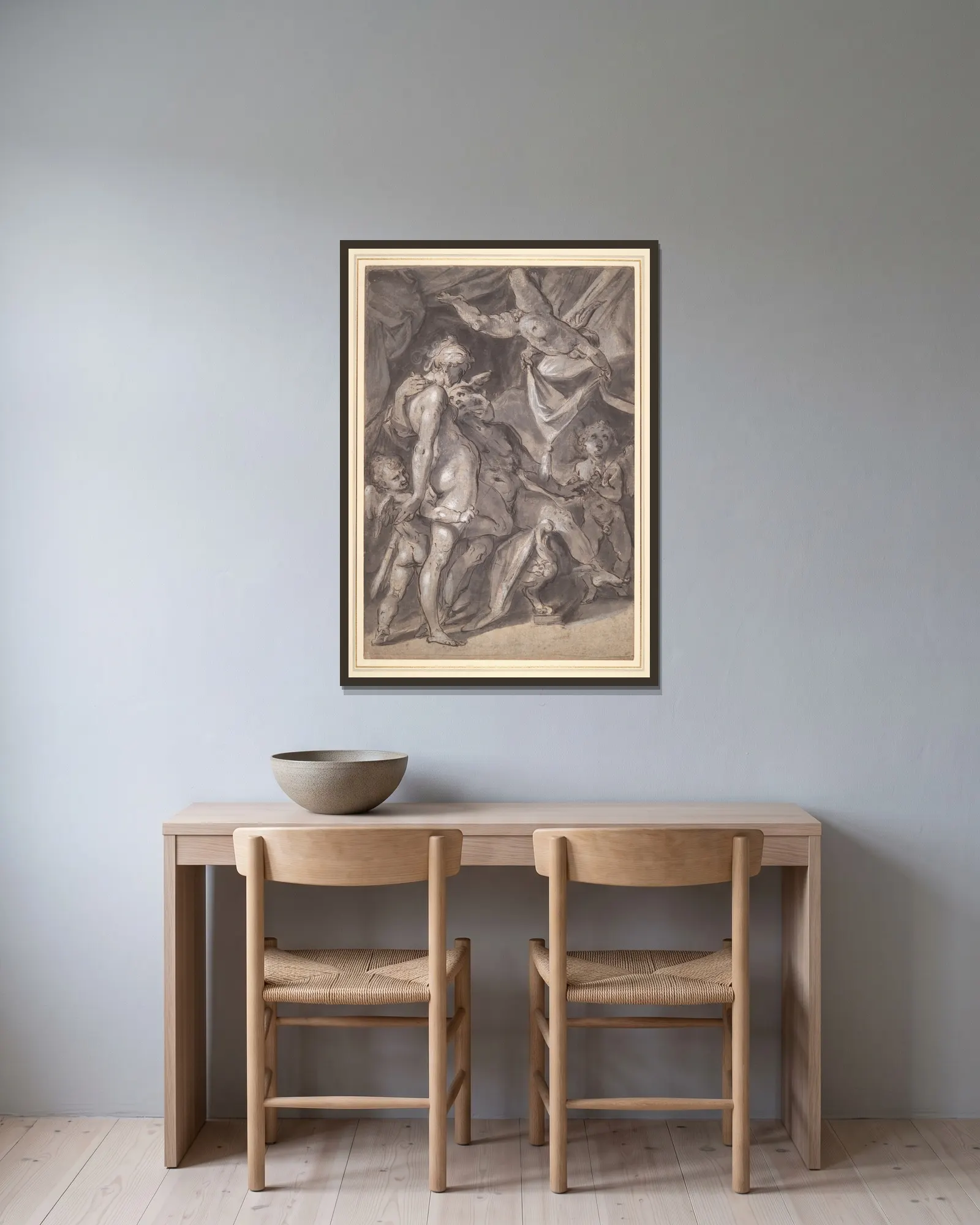 Venus and Mercury av Bartholomaeus Spranger inramad på en vägg