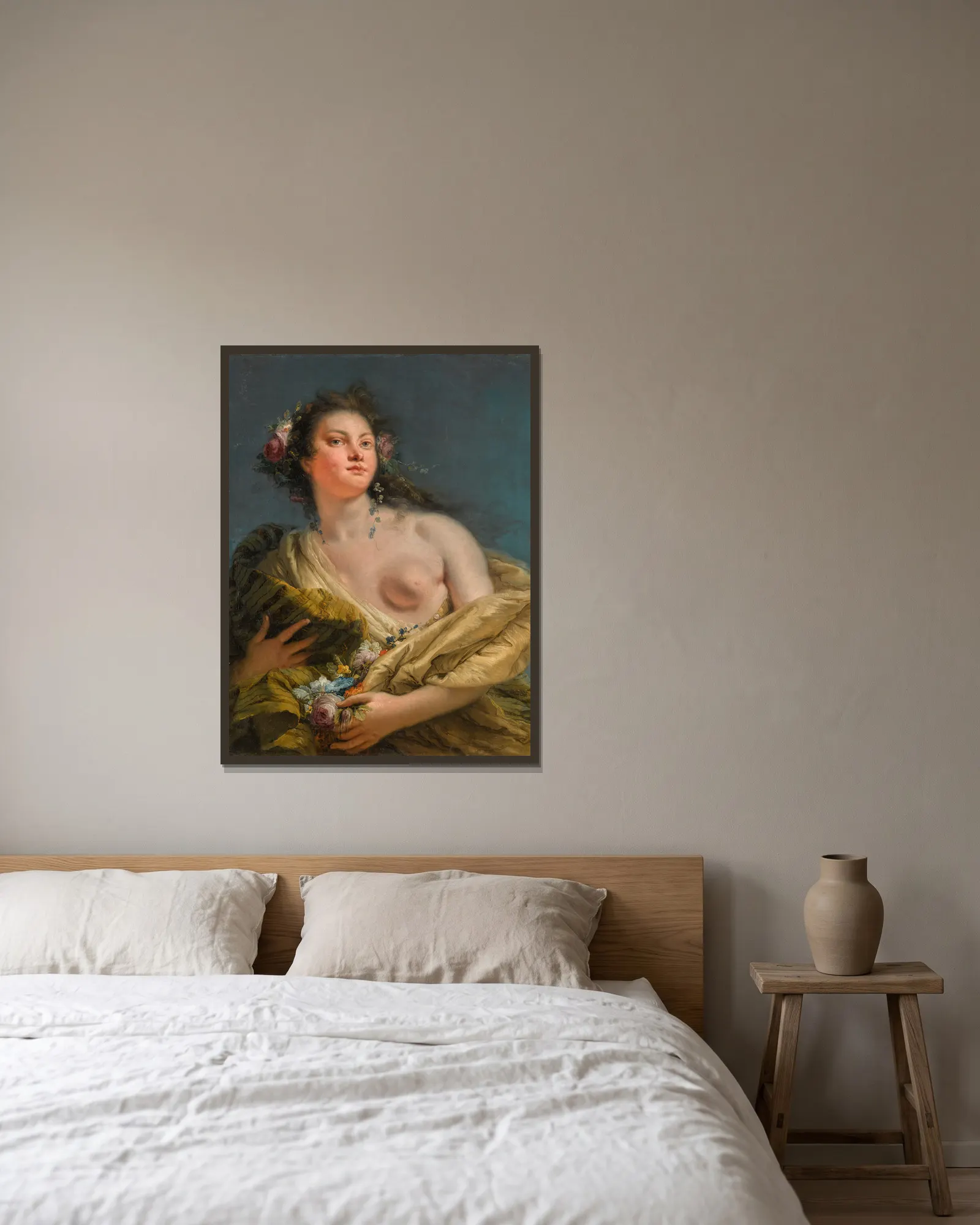 Portrait Of A Lady As Flora av Giovanni Battista Tiepolo inramad på en vägg