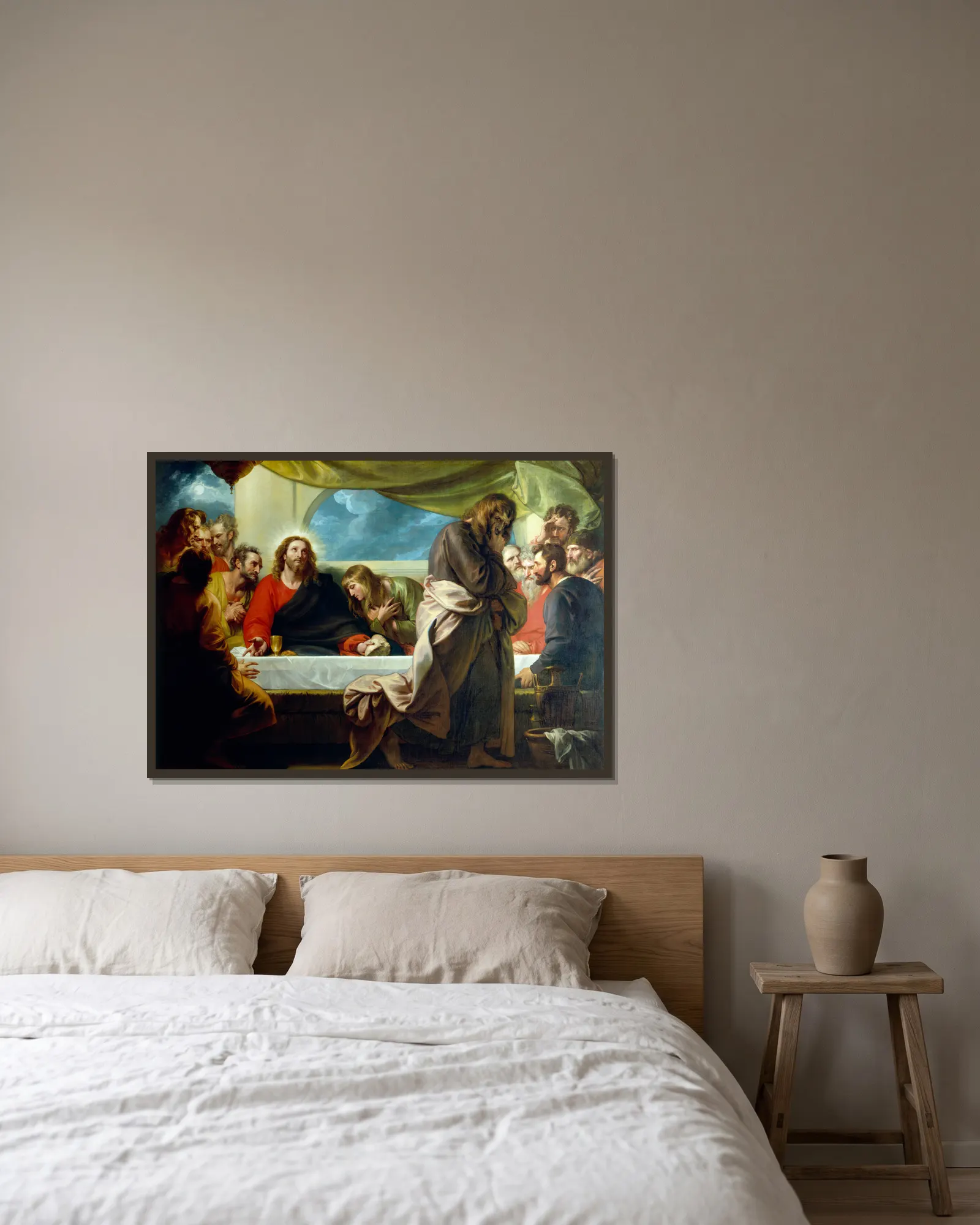 The Last Supper av Benjamin West inramad på en vägg