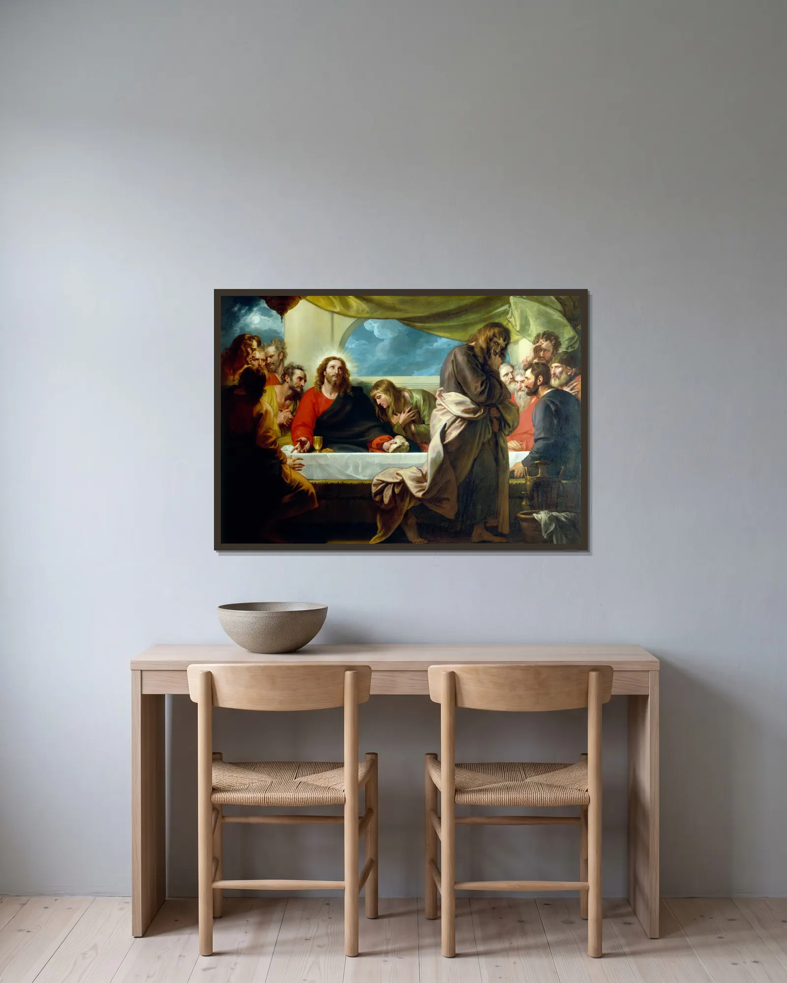 The Last Supper av Benjamin West inramad på en vägg