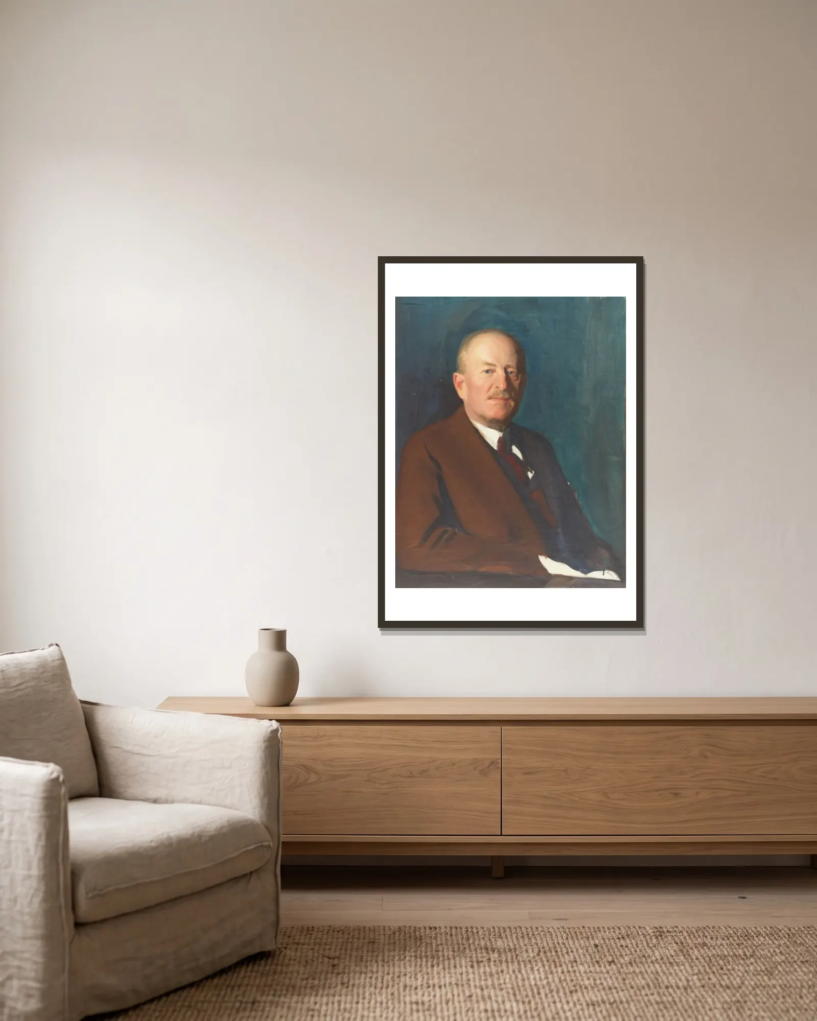 Sketch, Baron Silfverskiöld av Bernhard Österman inramad på en vägg