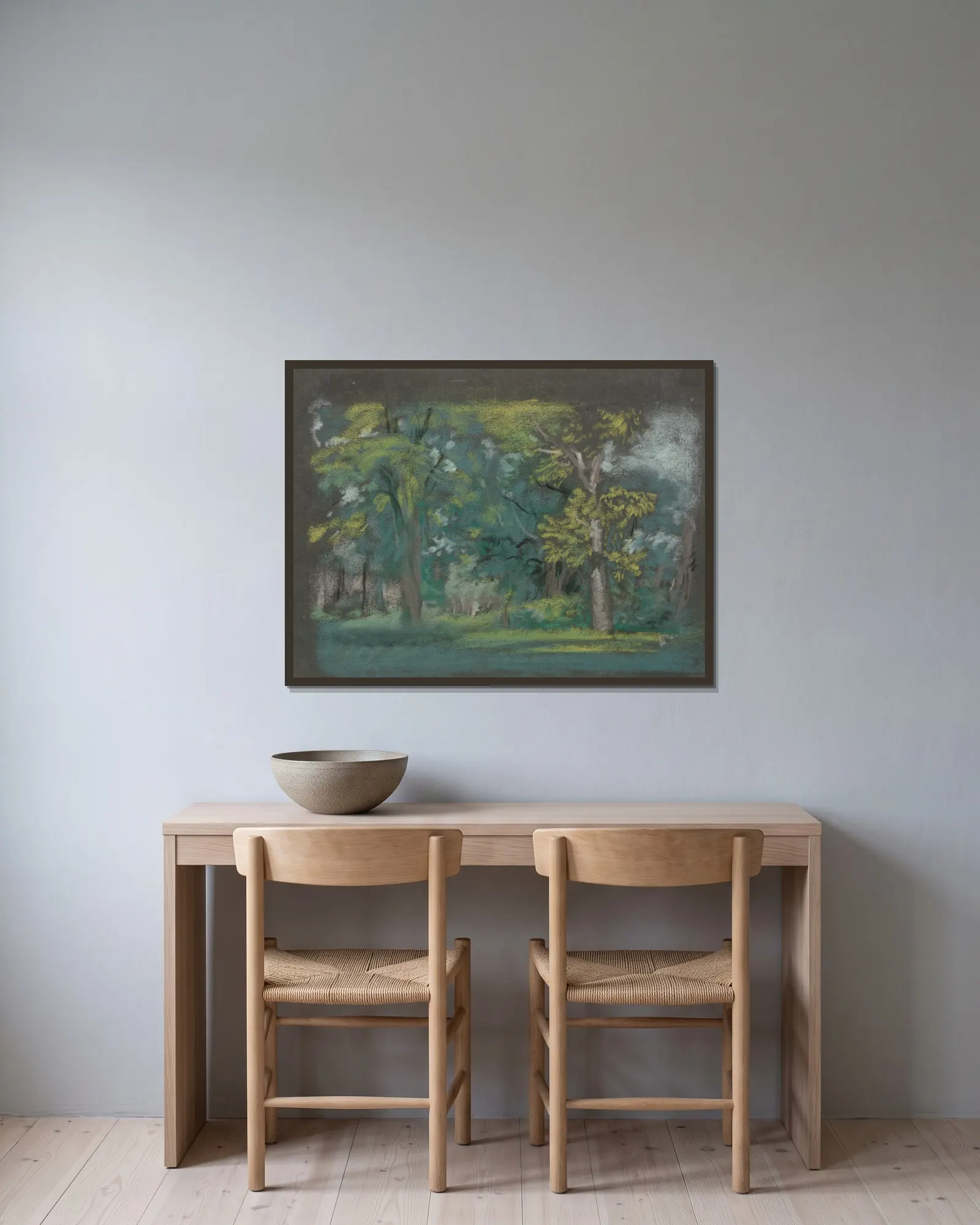 Trees av Arthur Bowen Davies inramad på en vägg