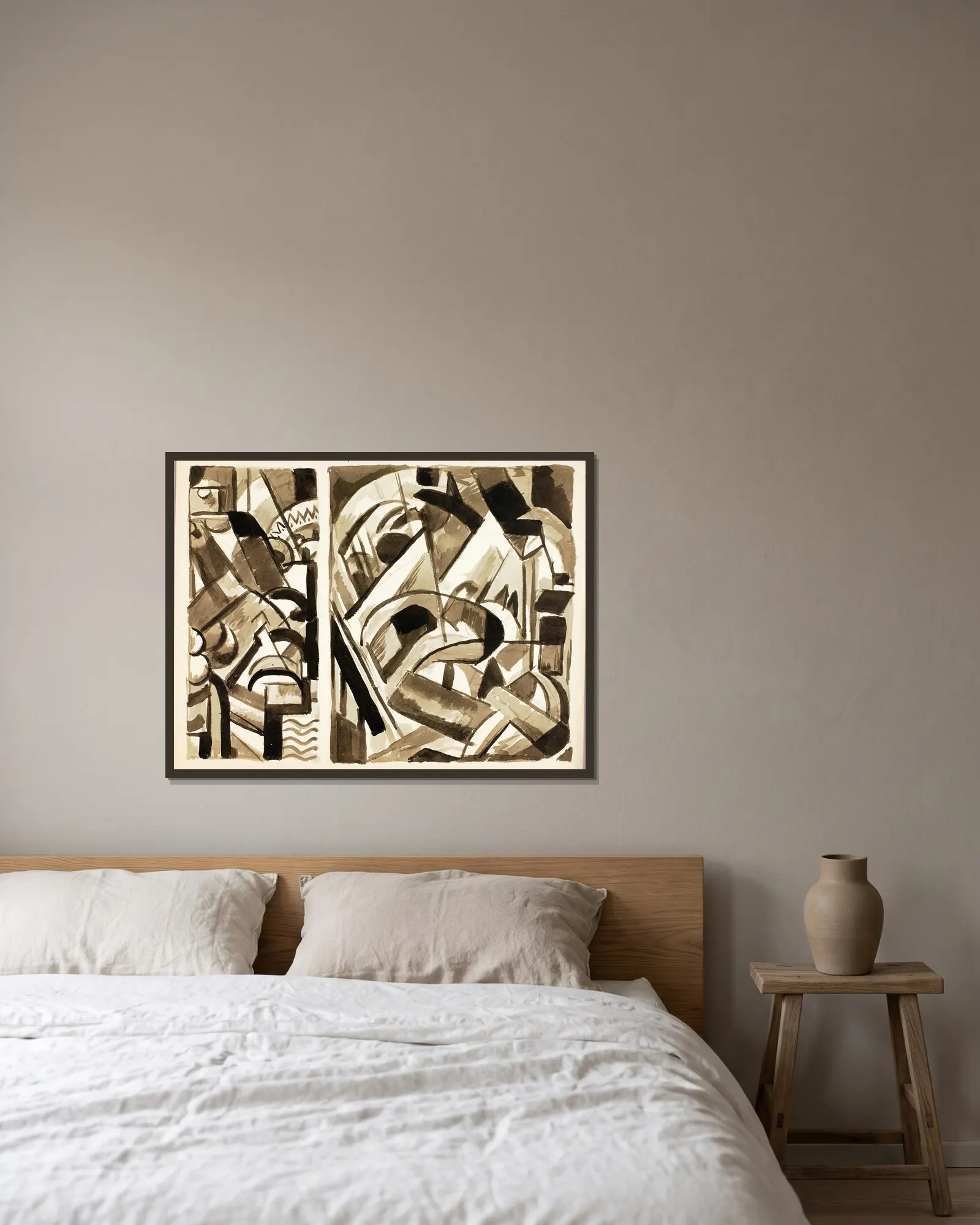 Abstract III av Carl Newman inramad på en vägg