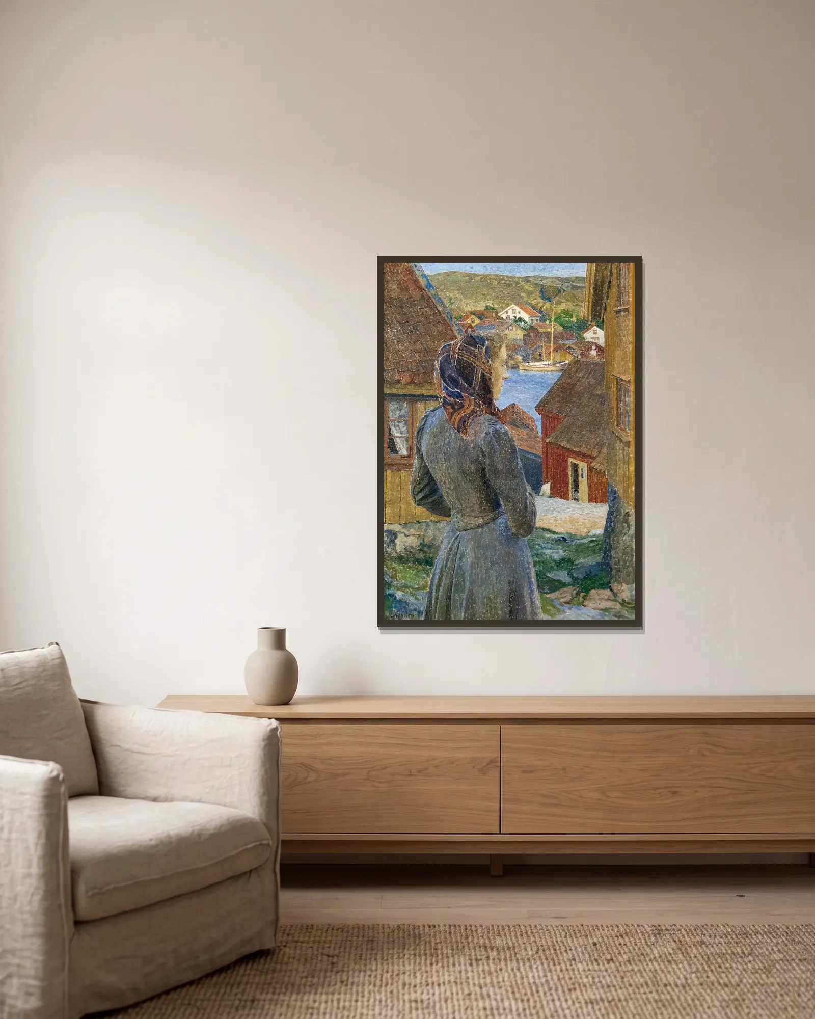 Eventide Bohuslän av Carl Wilhelmson inramad på en vägg