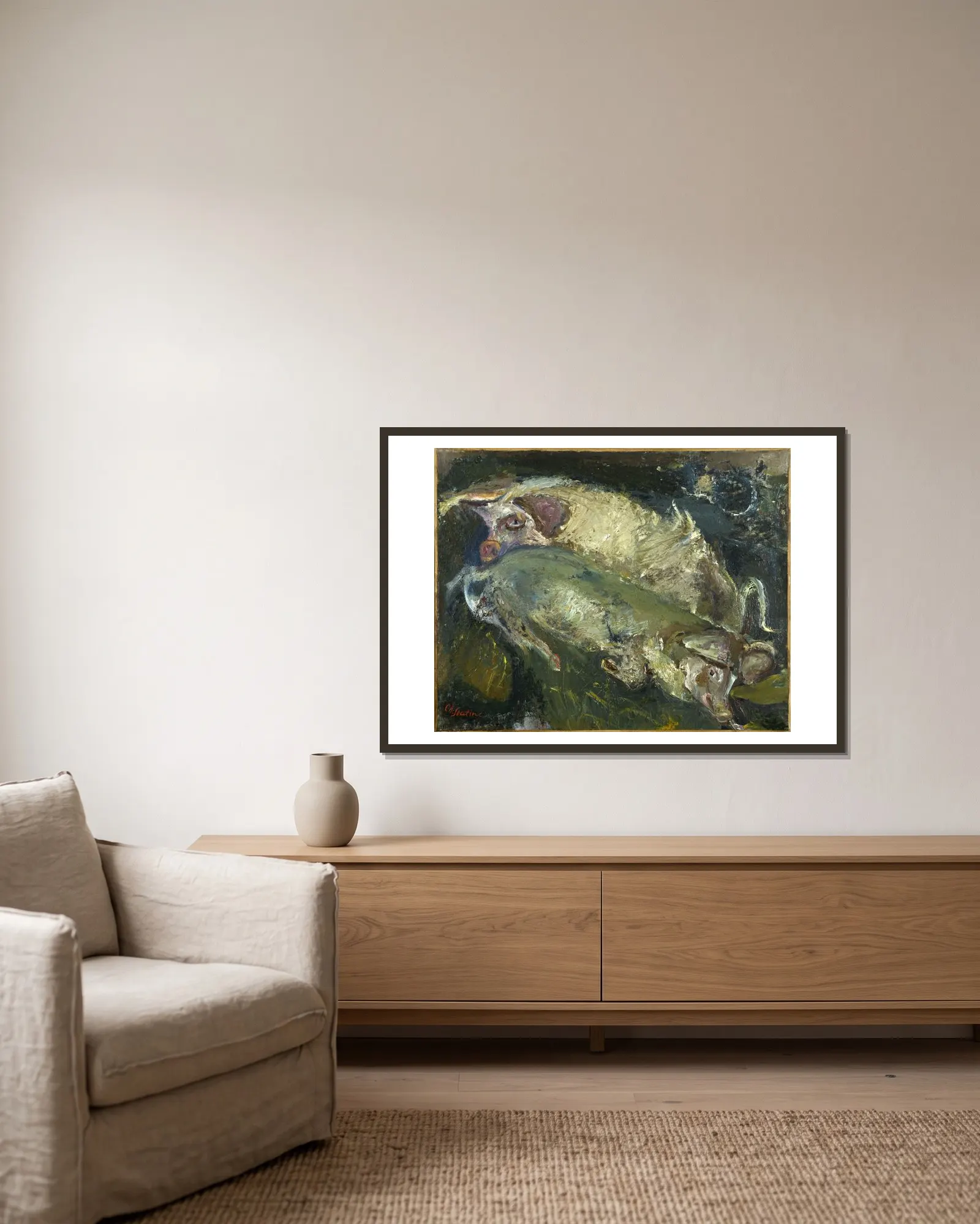 Les porcs av Chaïm Soutine inramad på en vägg