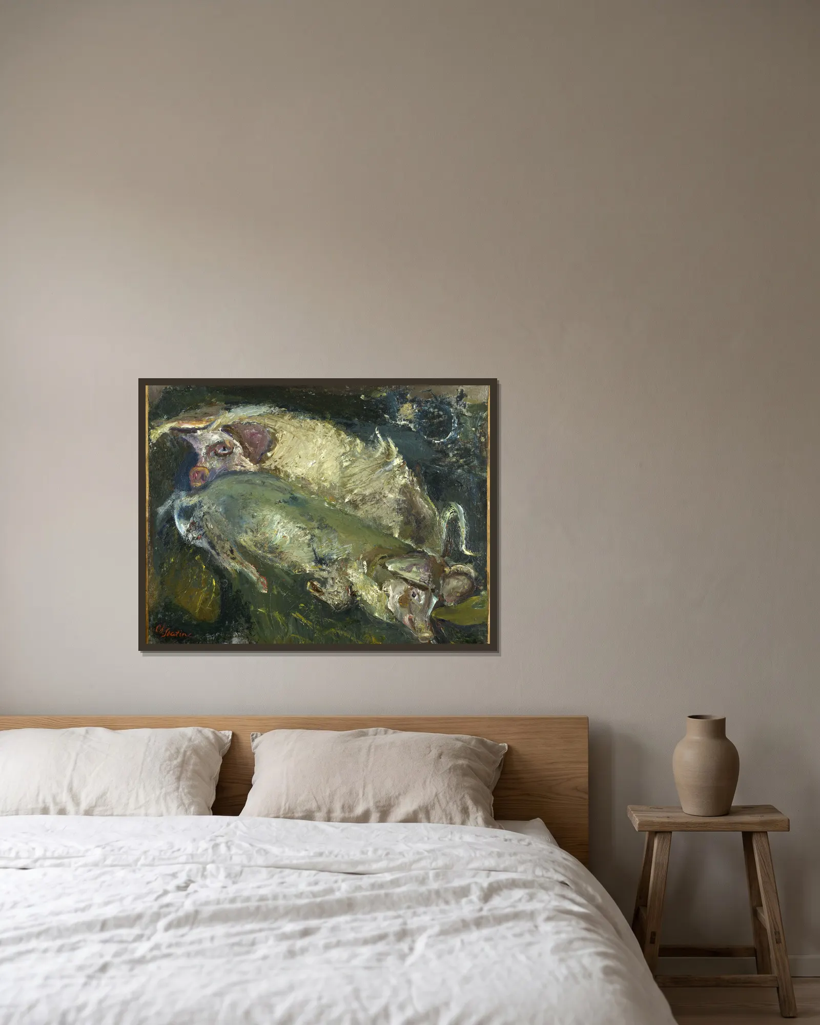Les porcs av Chaïm Soutine inramad på en vägg