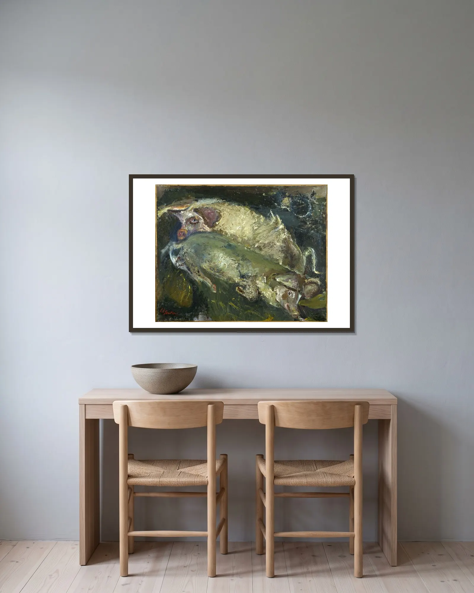 Les porcs av Chaïm Soutine inramad på en vägg
