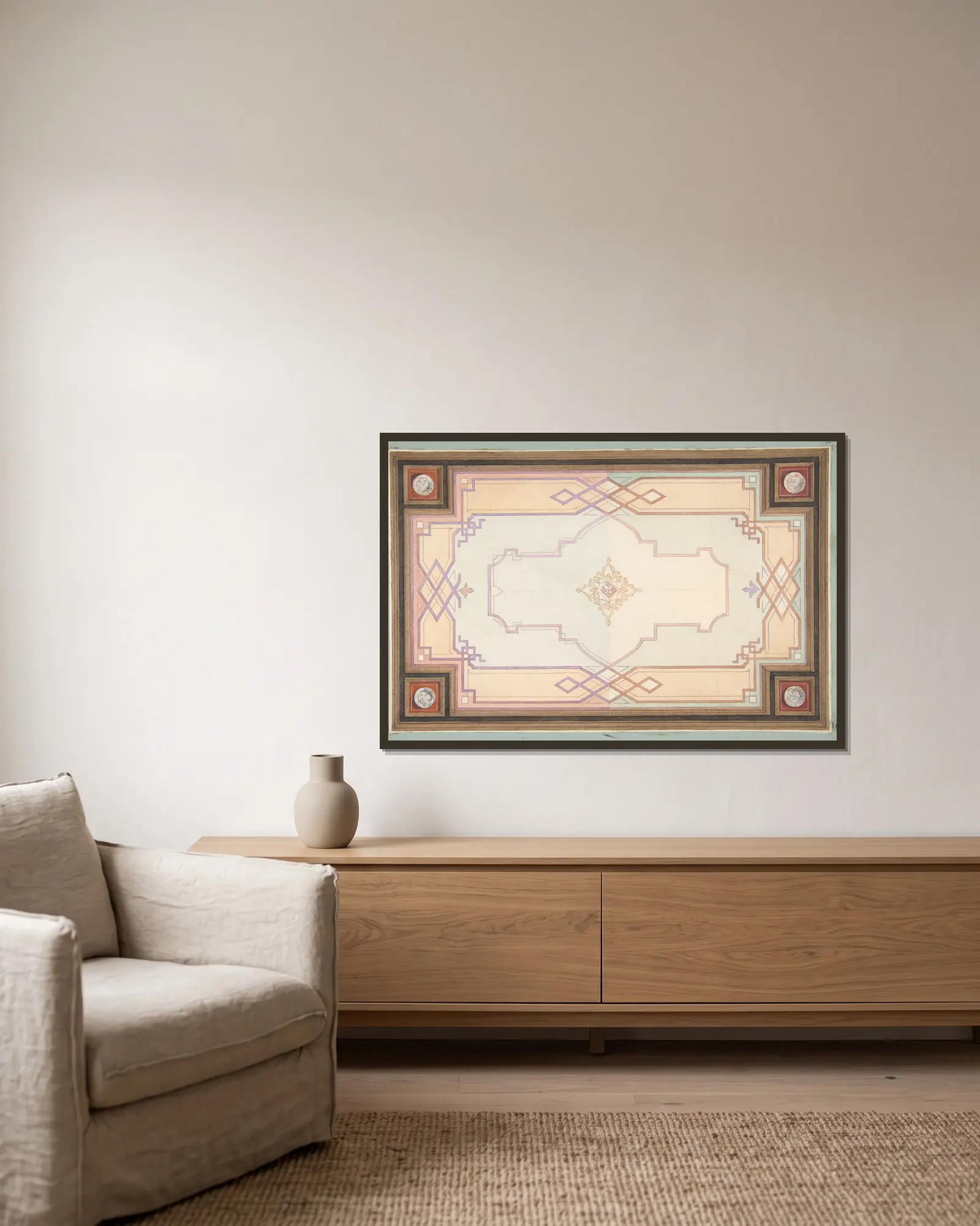 Design for a ceiling (19th Century) av Jules-Edmond-Charles Lachaise inramad på en vägg