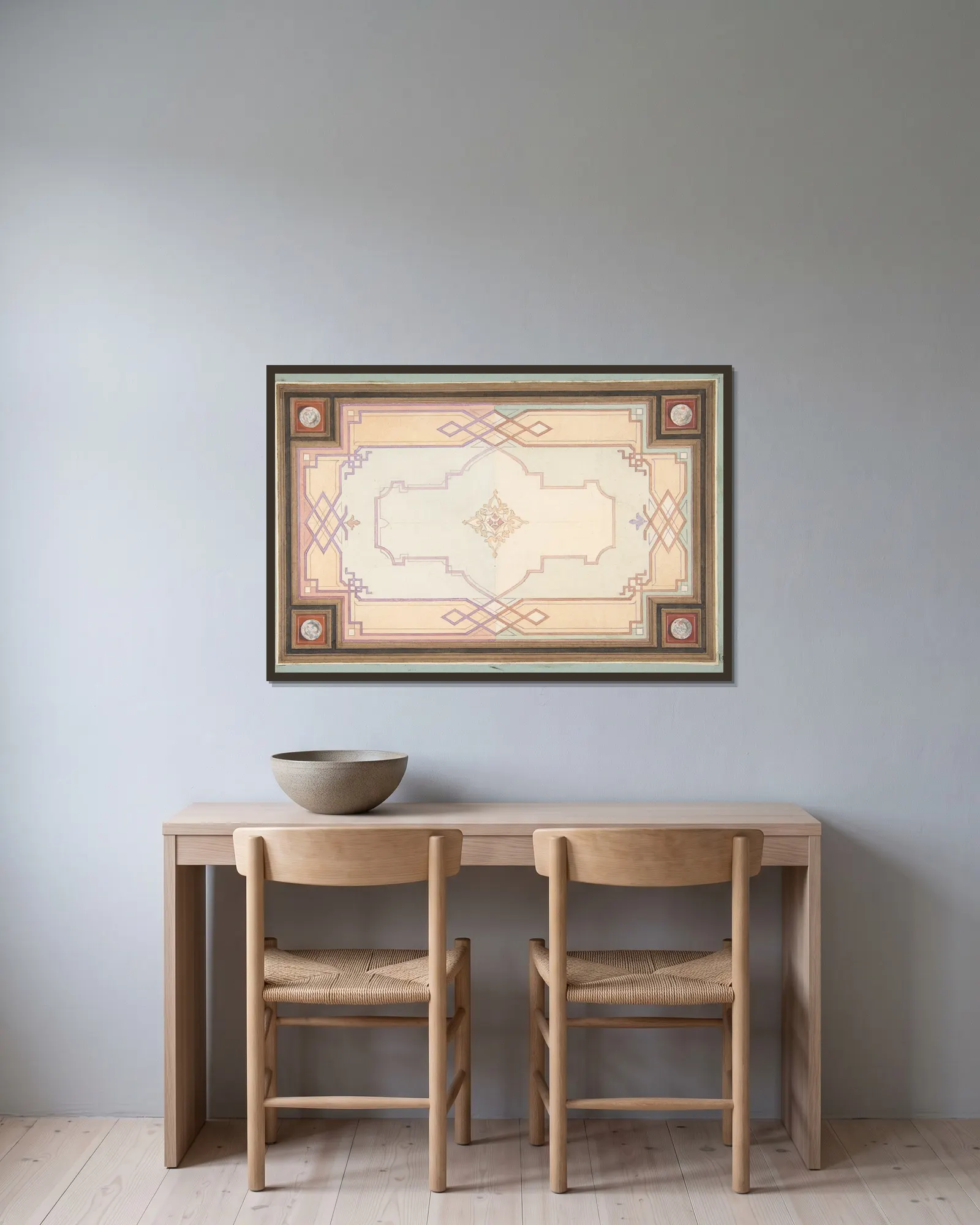 Design for a ceiling (19th Century) av Jules-Edmond-Charles Lachaise inramad på en vägg
